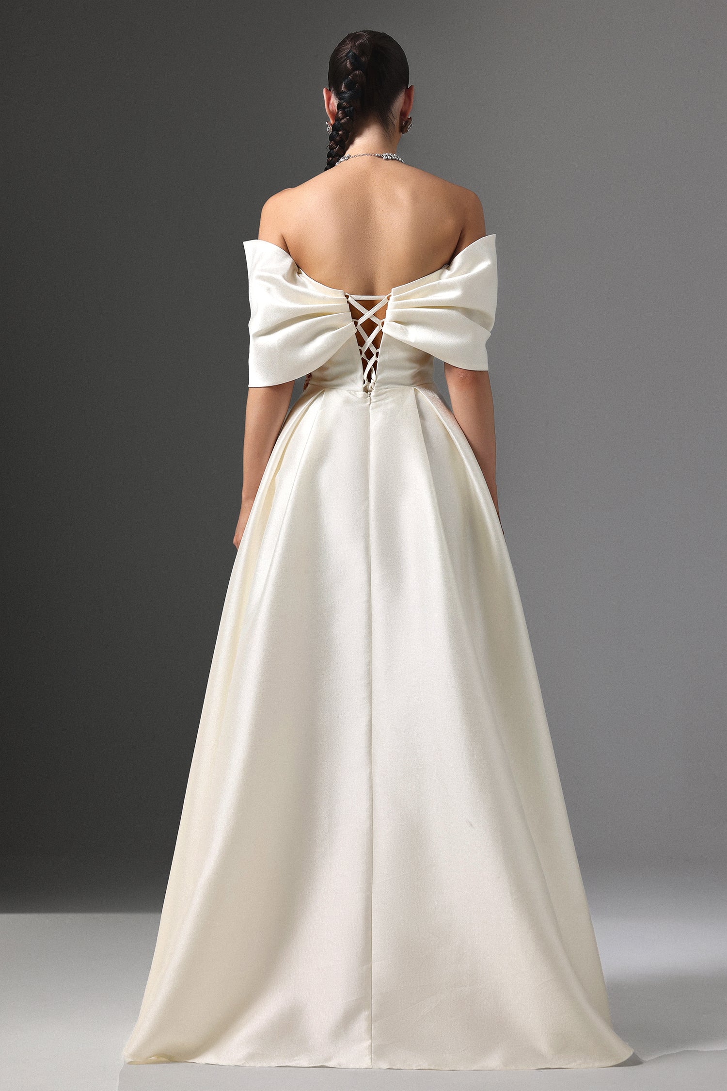 Facia Off-Shoulder Floral Embroidered High Slit Maxi Dress