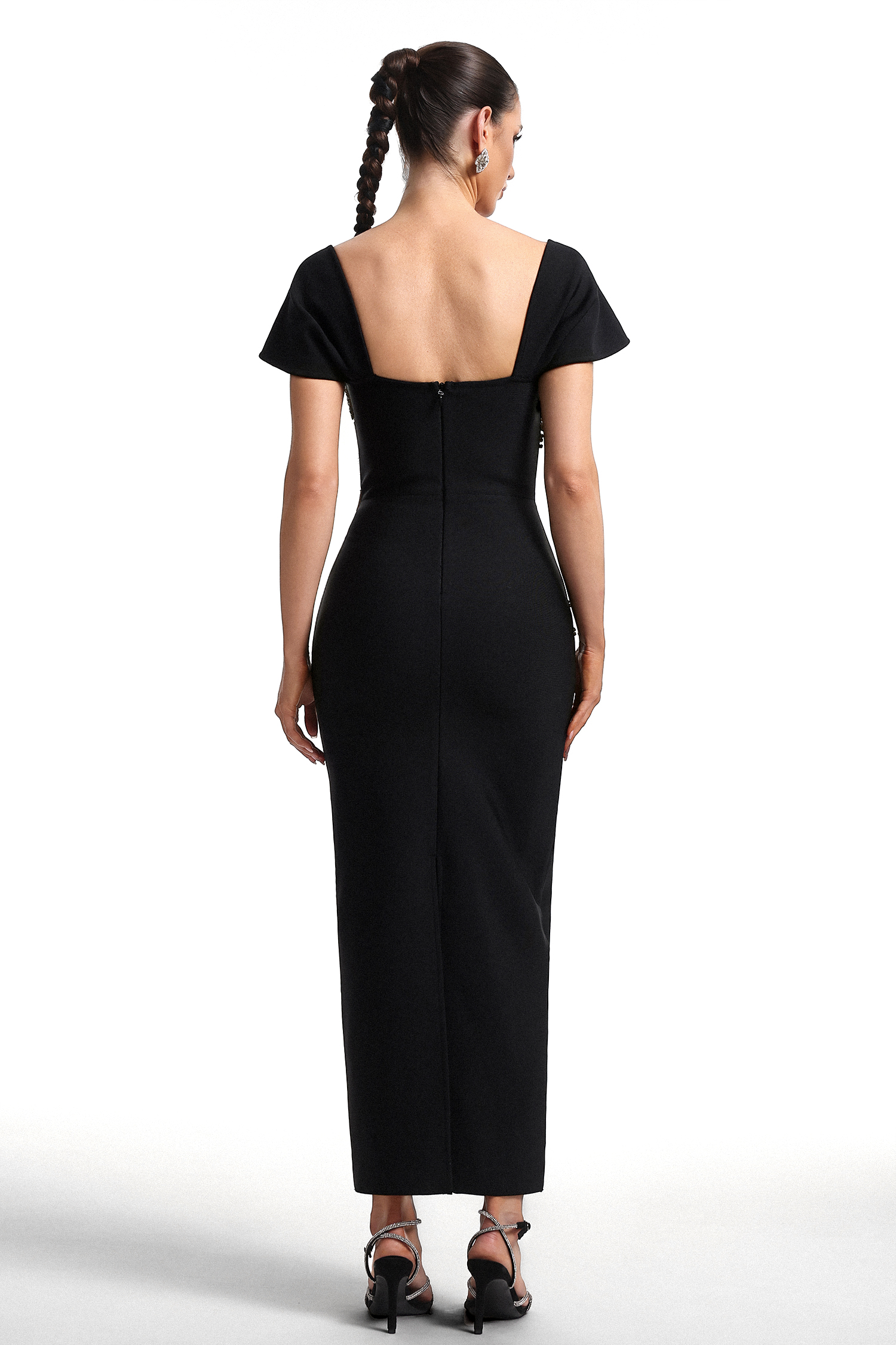 Vako Low Neck Rhinestone Bandage Maxi Dress