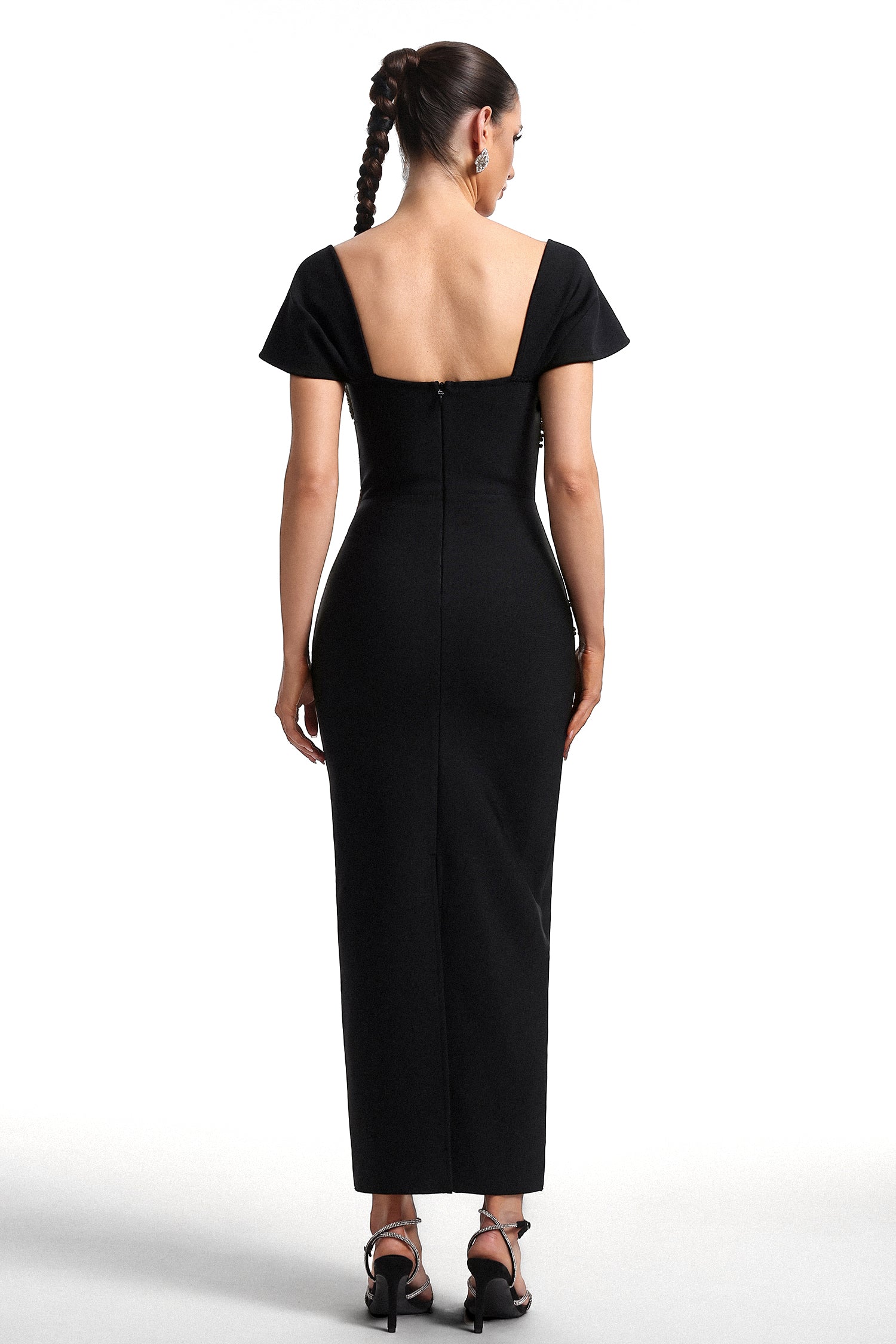 Vako Low Neck Rhinestone Bandage Maxi Dress