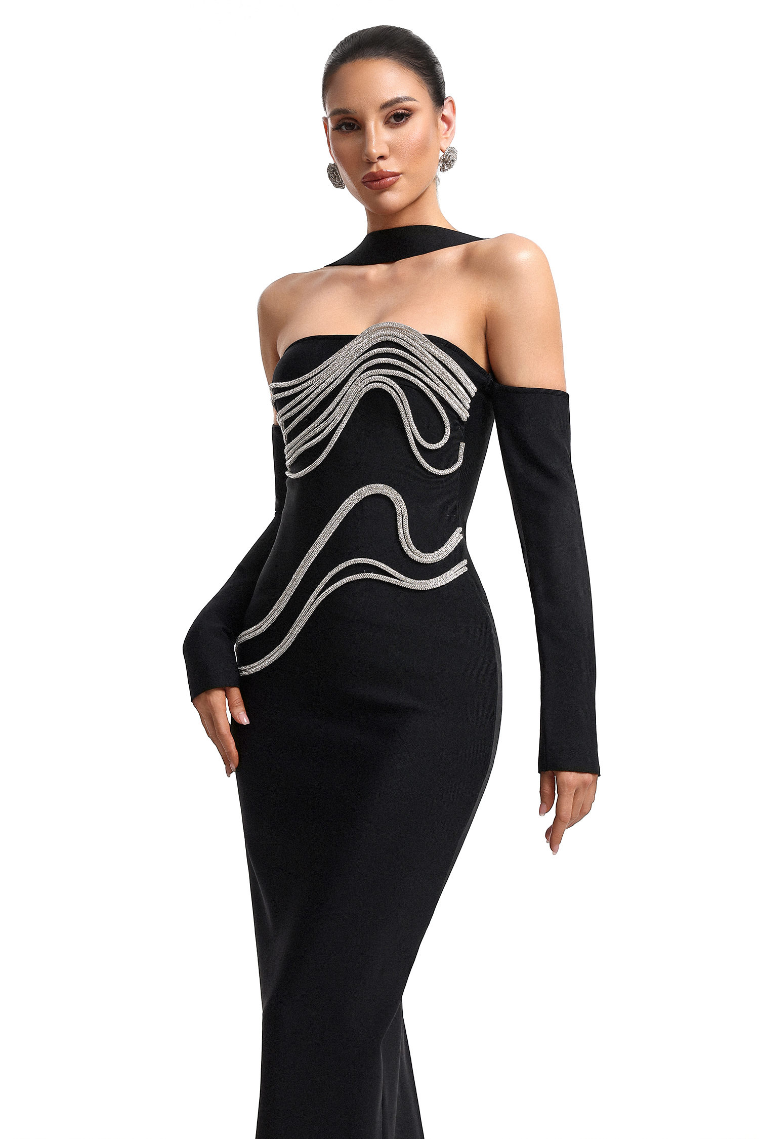 Lokama Strapless Rhinestone Bandage Maxi Dress