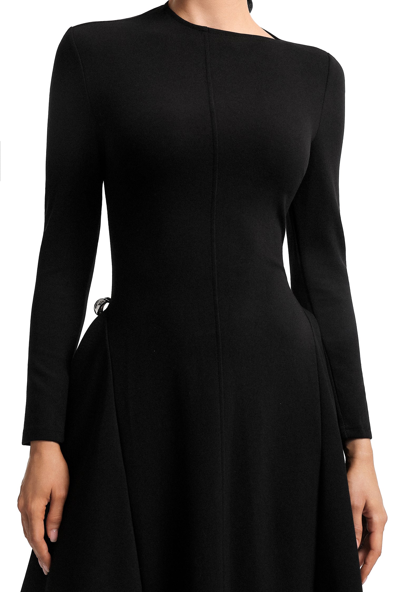 Sylvia Long Sleeves Black Midi Dress