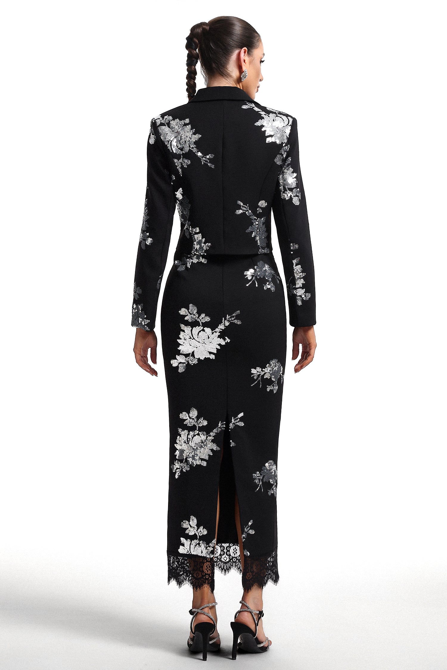 Hermione V-Neck Long Sleeve Floral Print Crop Blazer and Skirt Set