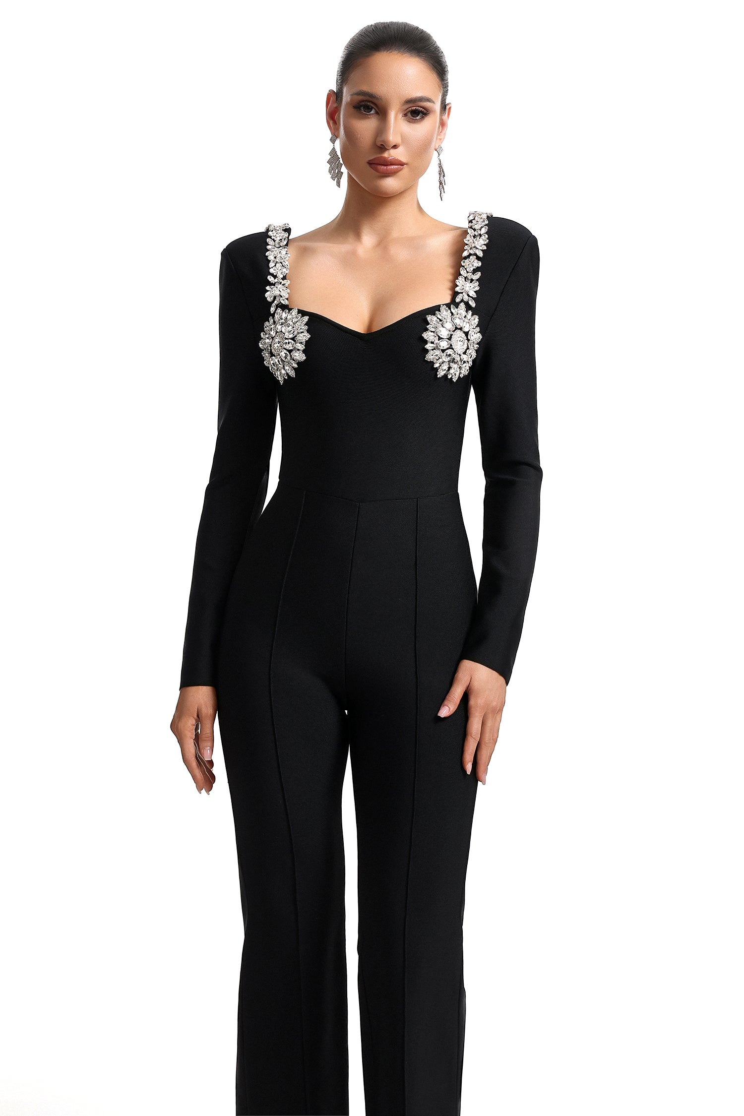Liaco Sweetheart Neck Rhinestone Bandage Jumpsuit
