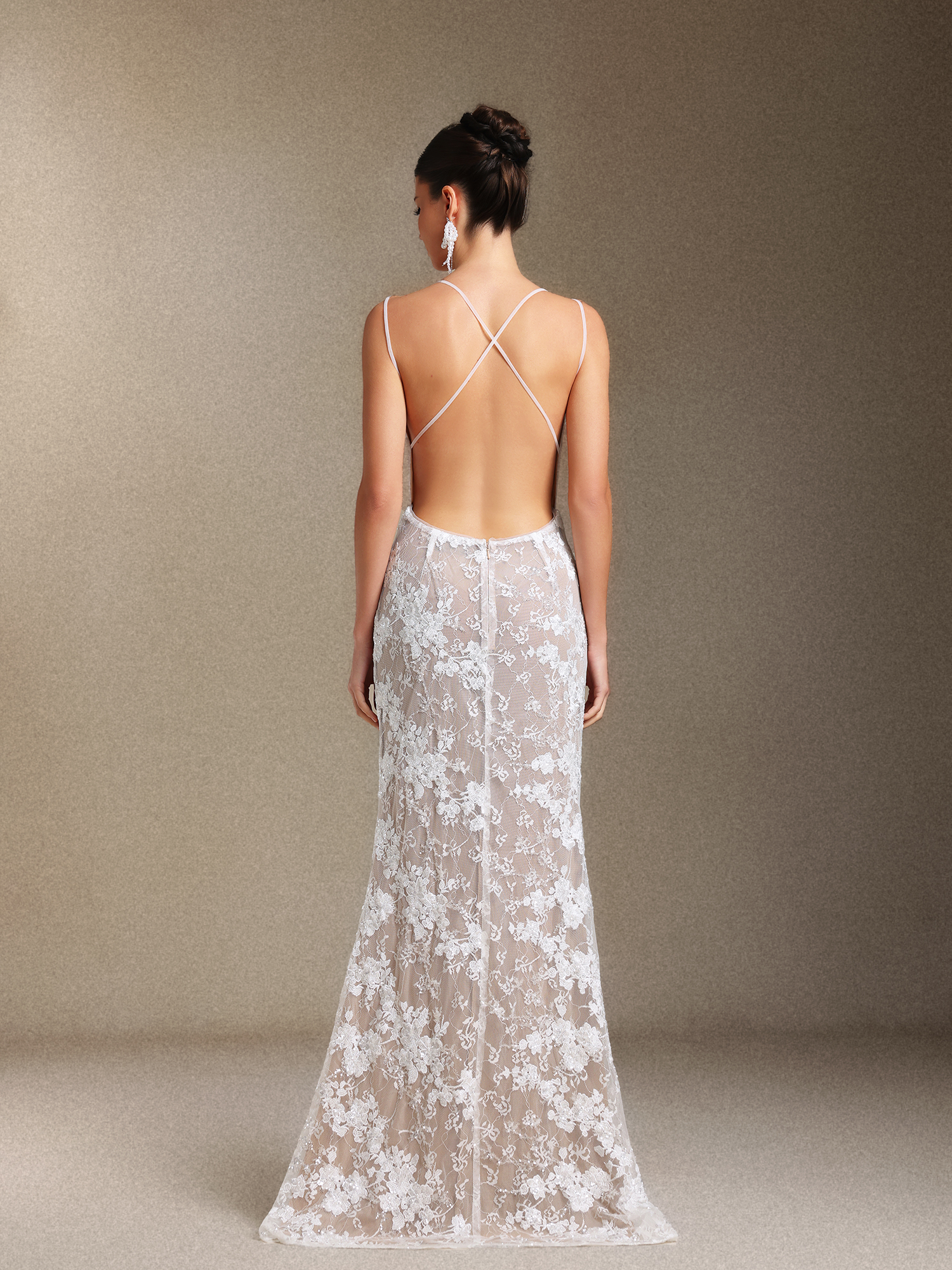 Thea Sling V-neck Sequins Lace maxi wedding dress