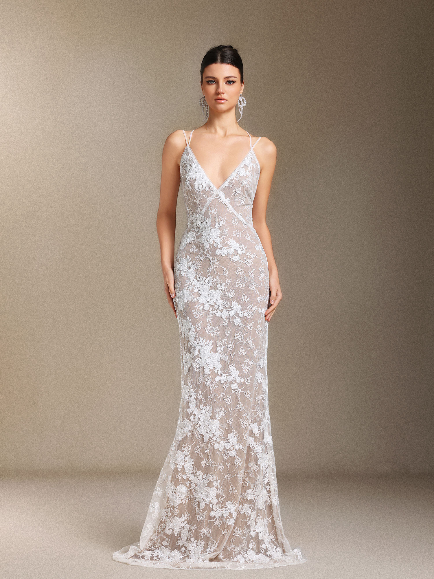 Thea Sling V-neck Sequins Lace maxi wedding dress