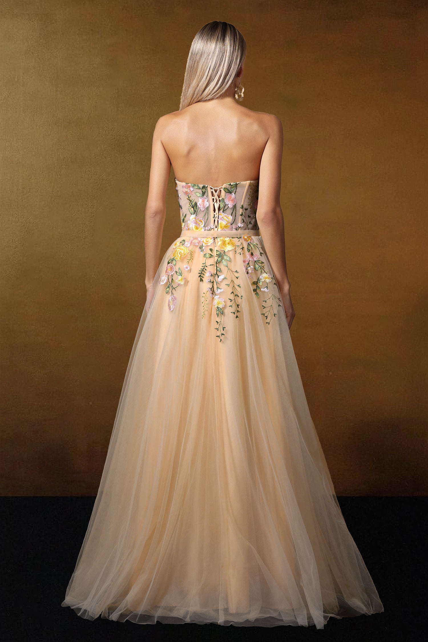 Falae Strapless Floral Embroidered Maxi Dress