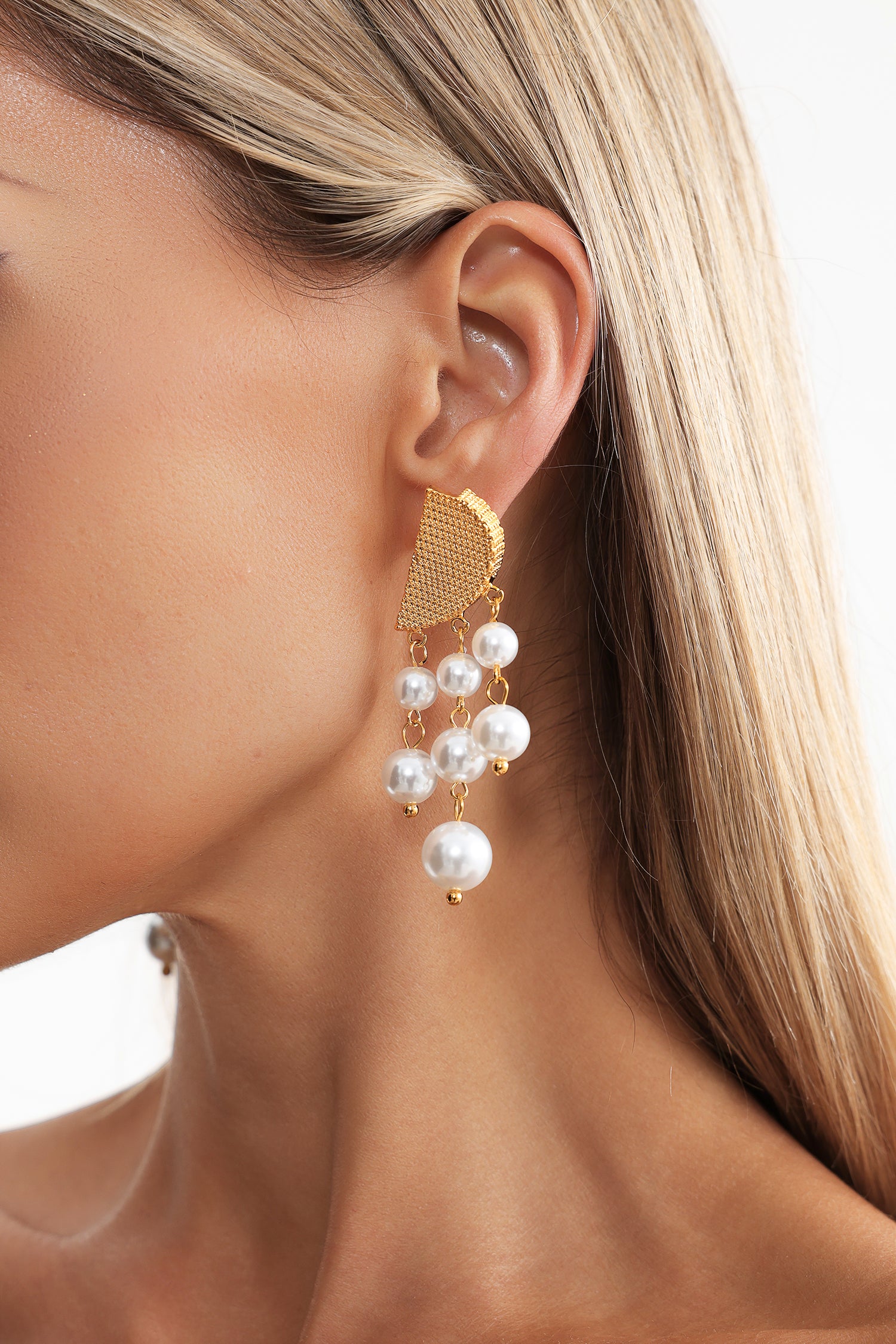 Tine Geometry  Pearl Tassels Earrings