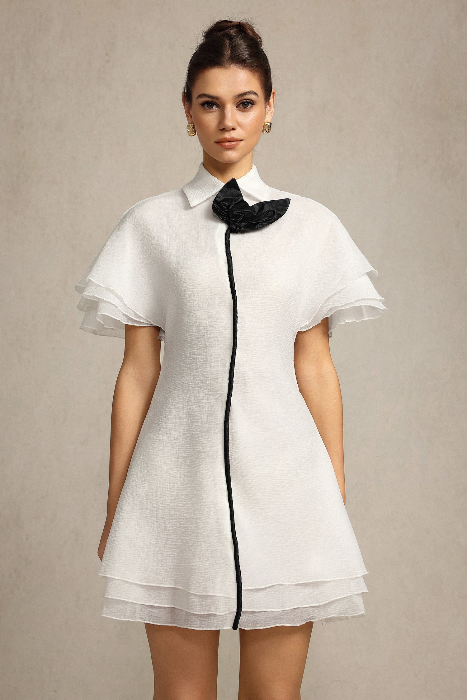 Nancy Short Sleeves Flowers Mini Dress