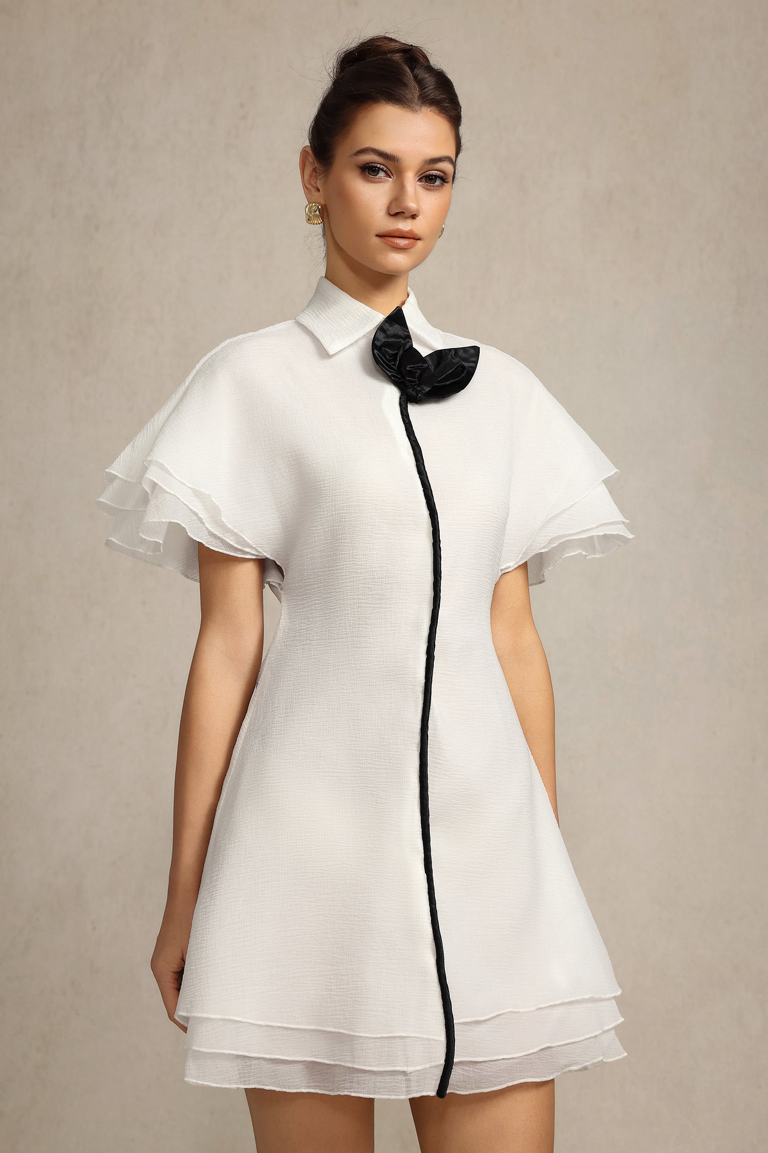 Nancy Short Sleeves Flowers Mini Dress