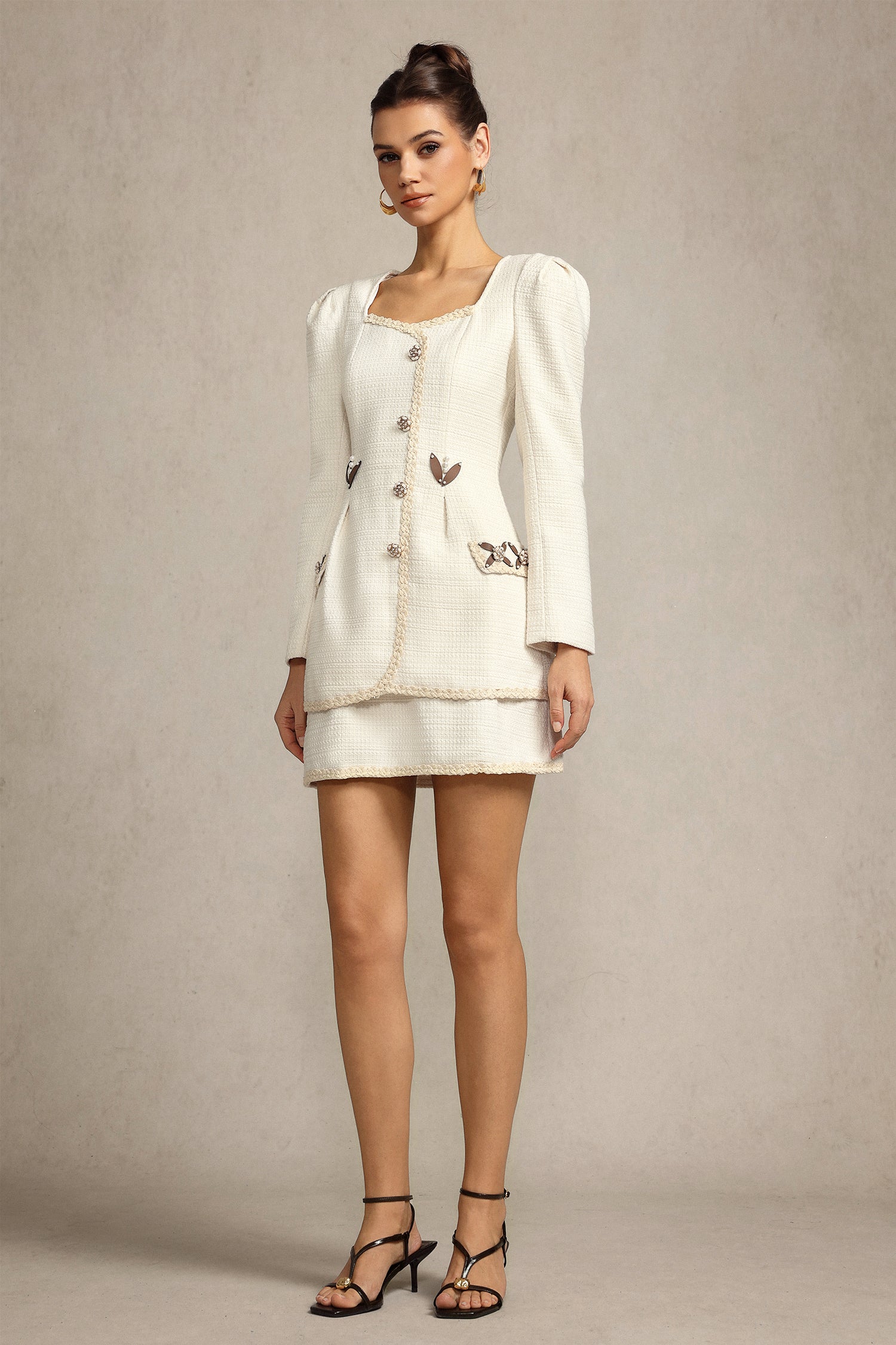 Rebecca Square Collar Long Sleeves False Two-Piece Mini Dress