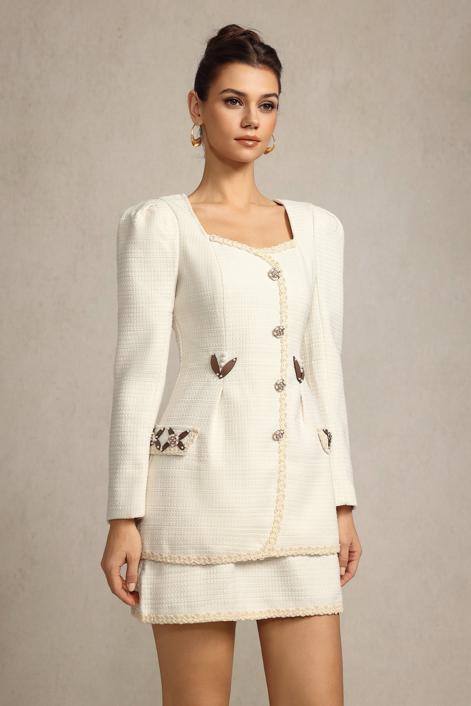 Rebecca Square Collar Long Sleeves False Two-Piece Mini Dress