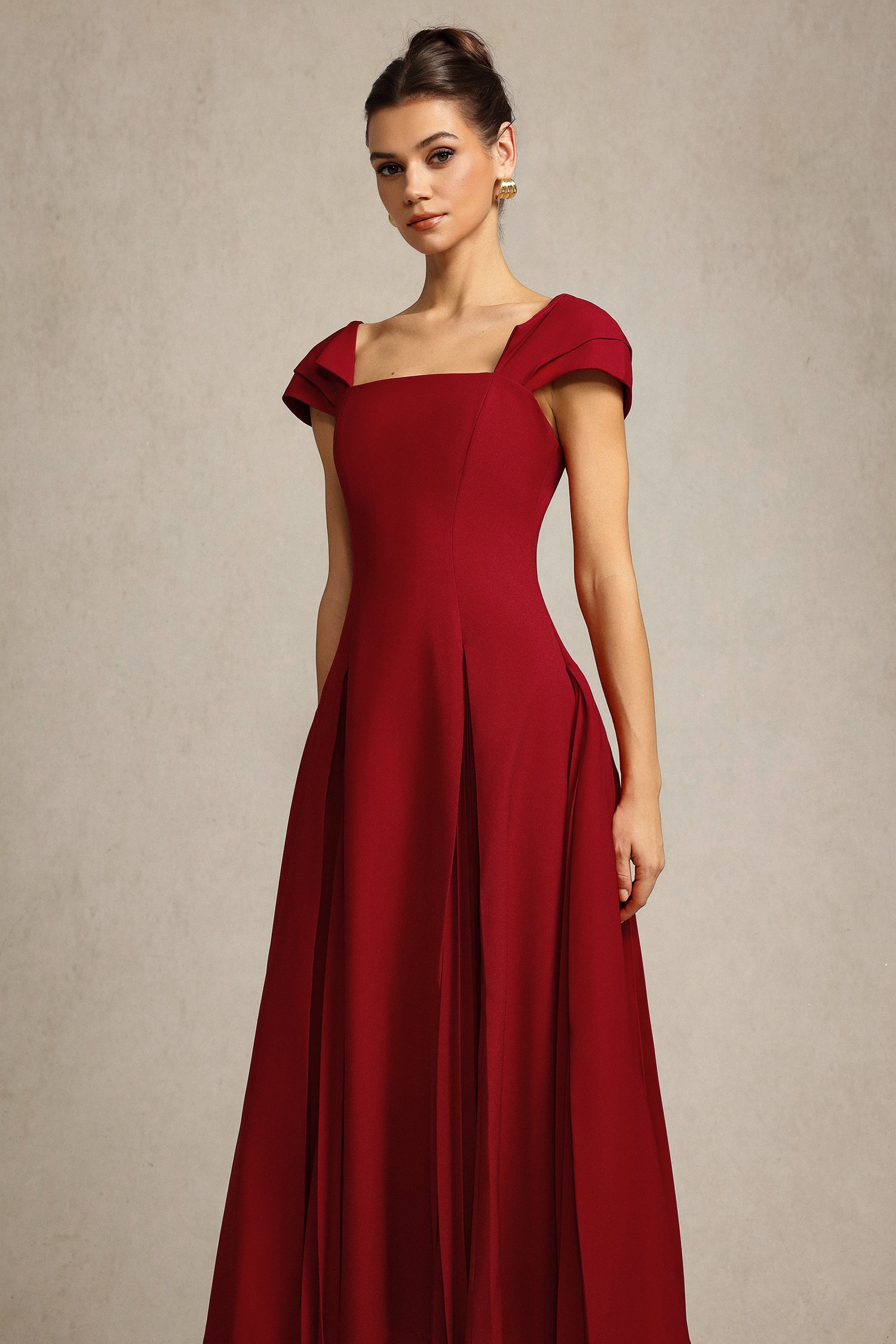 Erica Square Collar Folds Maxi Dress