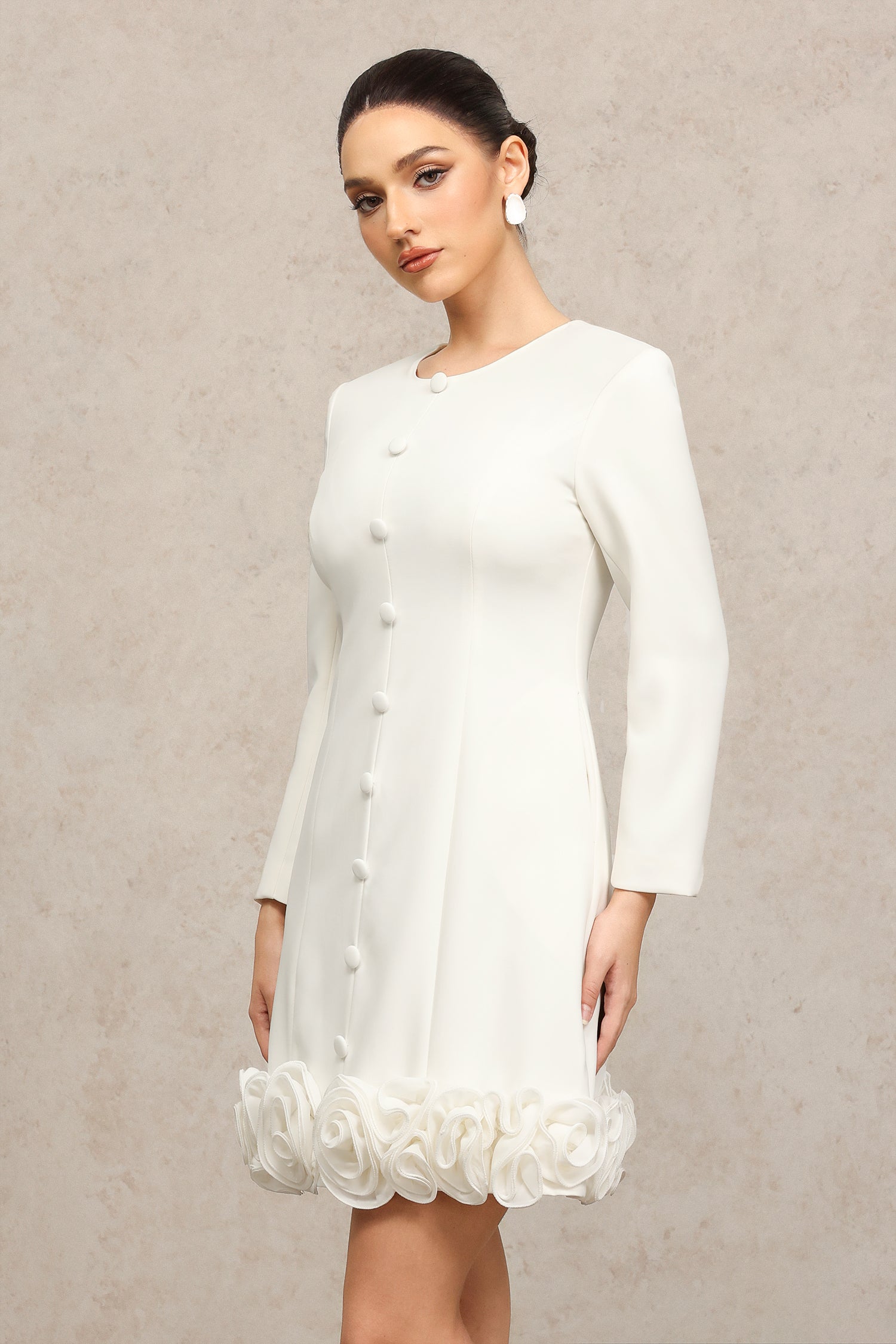 Doluo Round Neck Long Sleeves Flowers Mini Dress