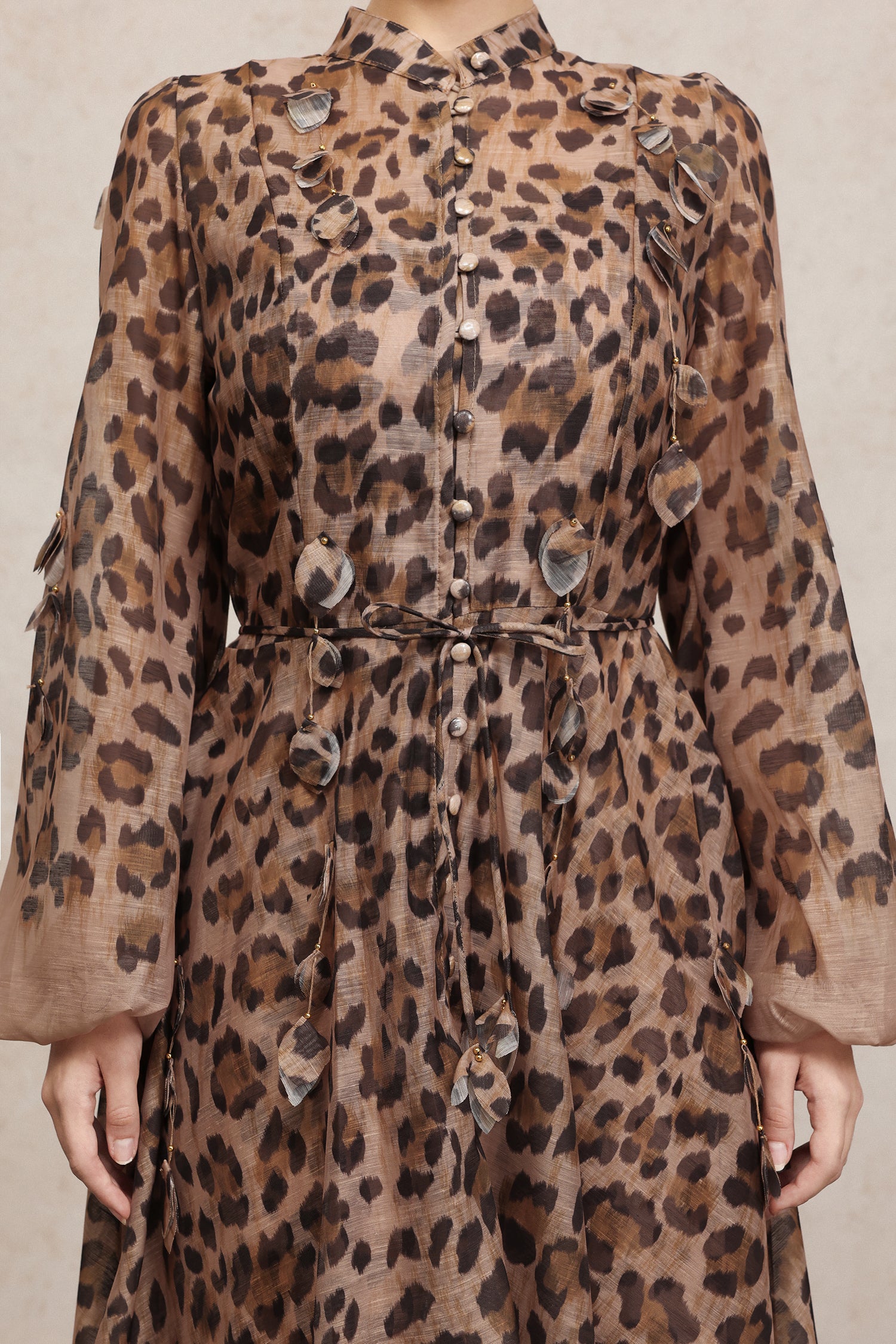 Myra Round Neck Long Sleeves Leopard Print Maxi Dress