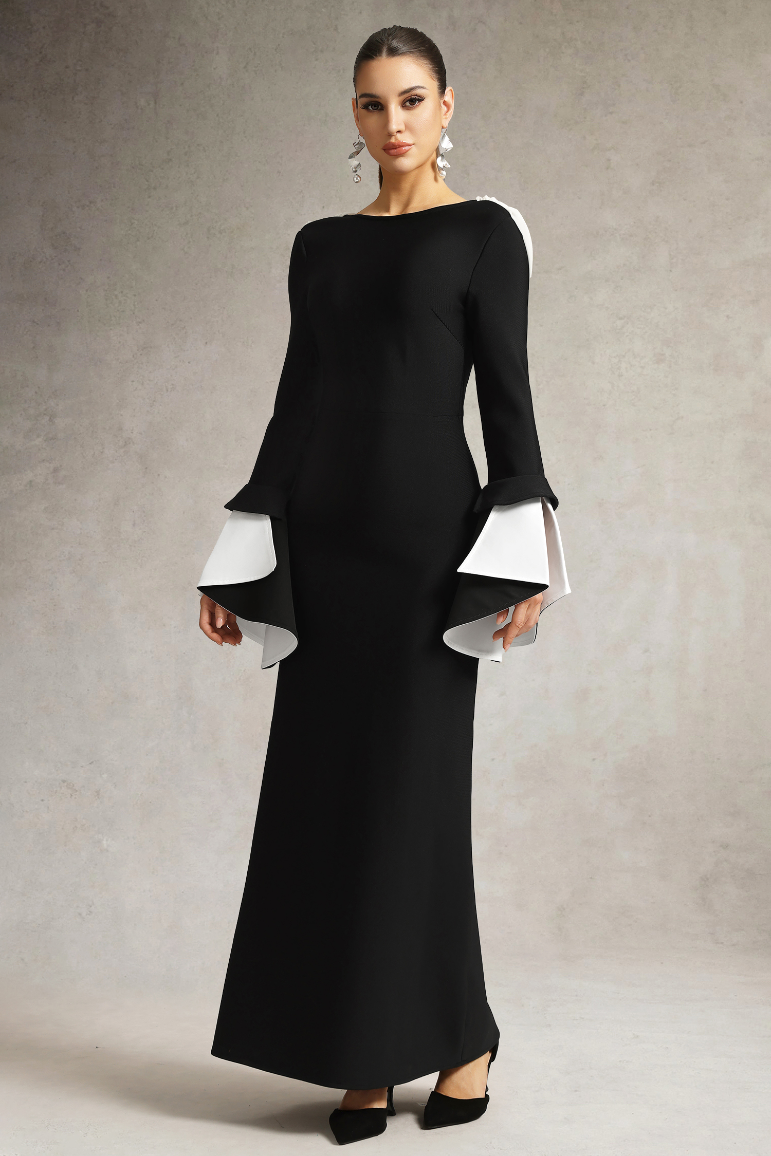 Bell Sleeve Backless Bandage Maxi Dress