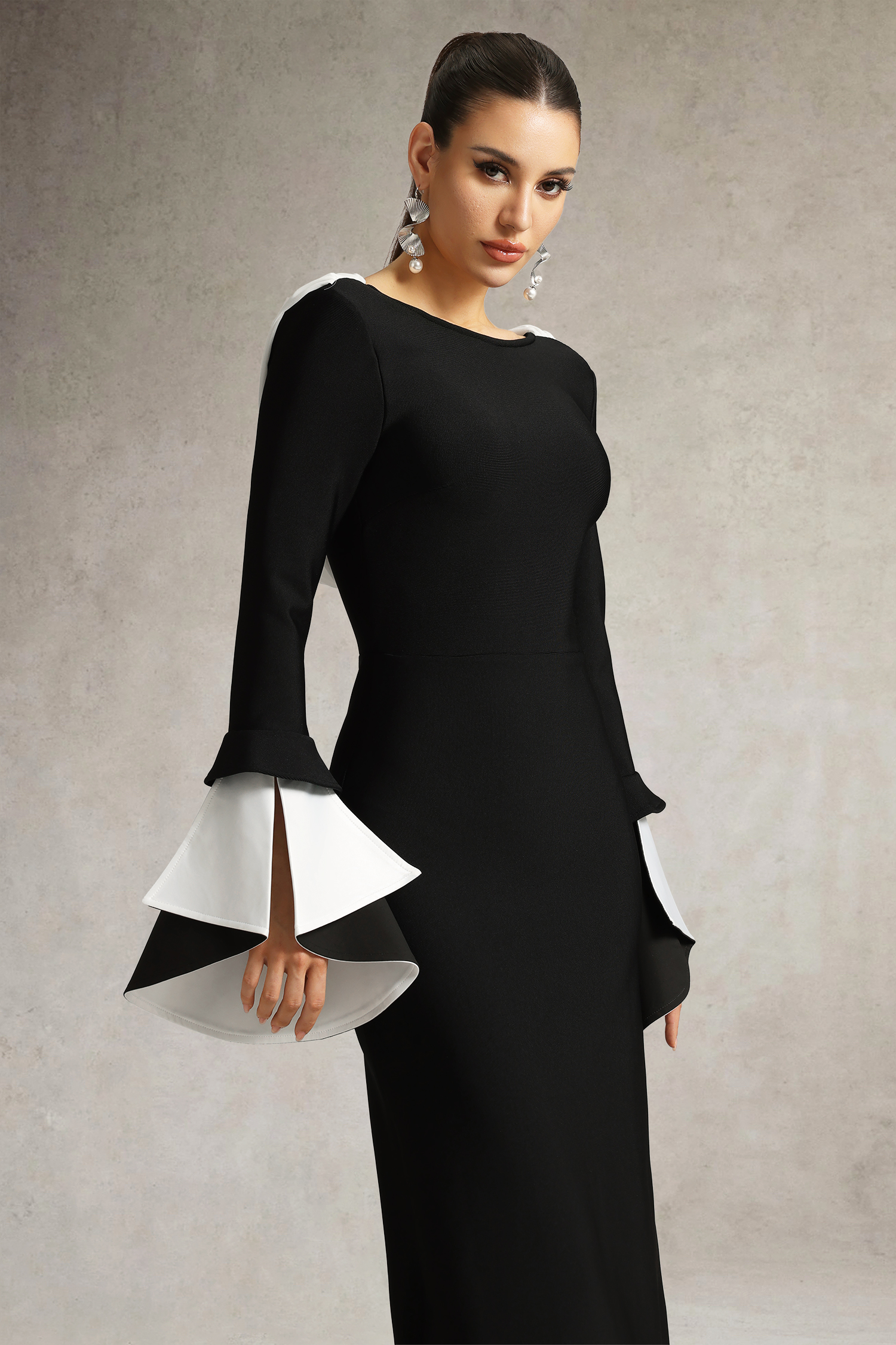 Bell Sleeve Backless Bandage Maxi Dress