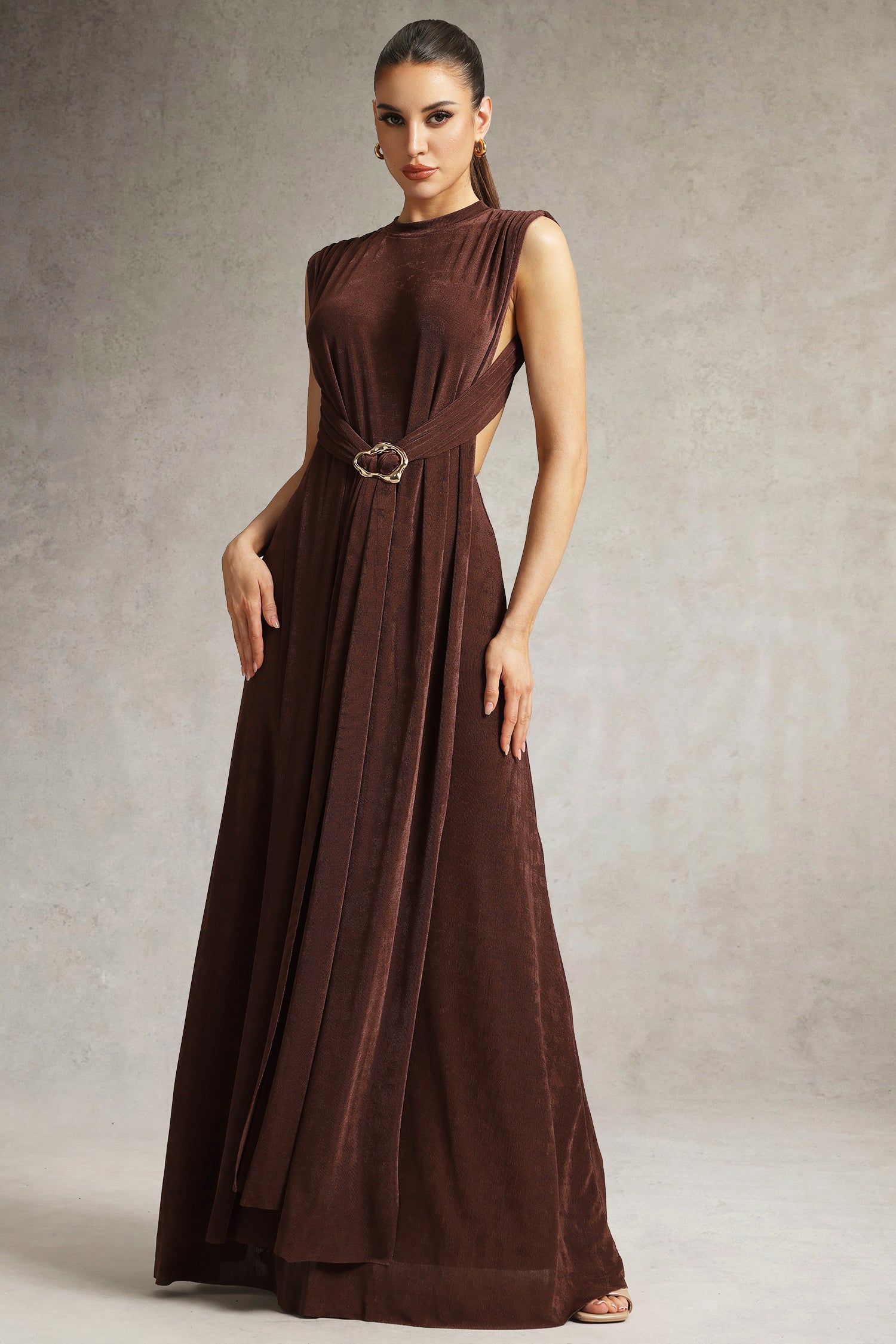 Gusia High Neck Sleeveless Cutout Maxi Dress