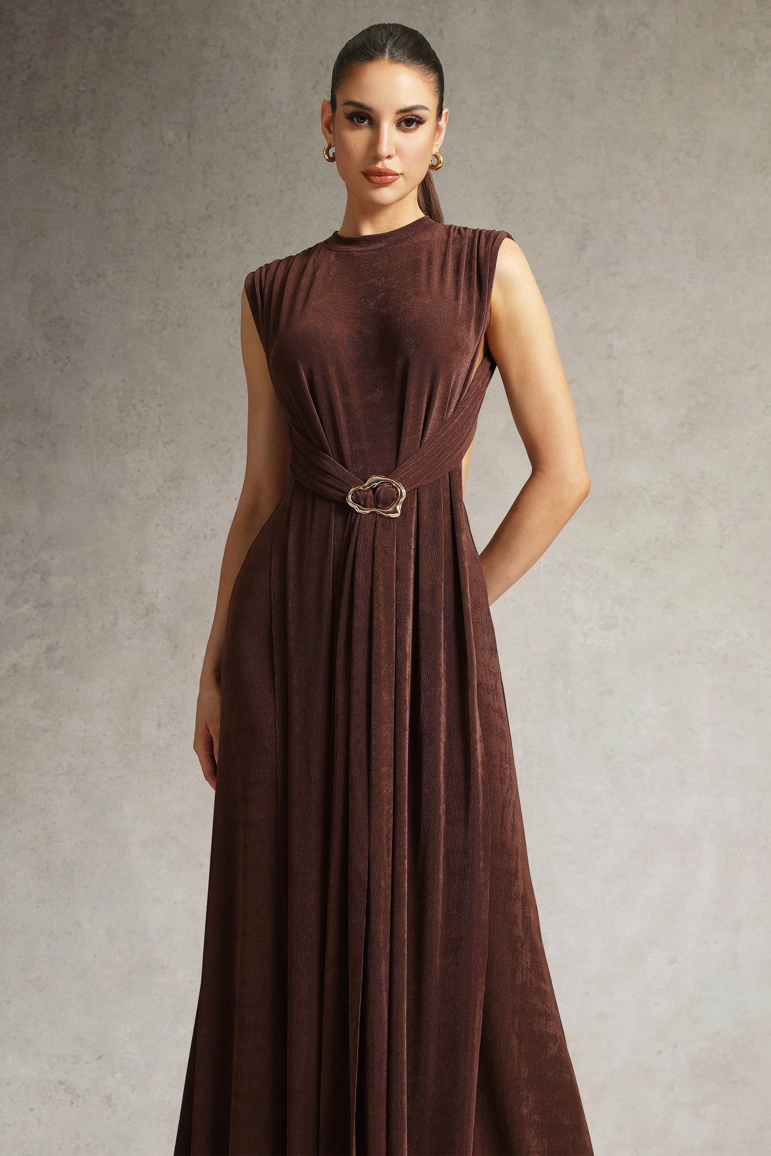Gusia High Neck Sleeveless Cutout Maxi Dress