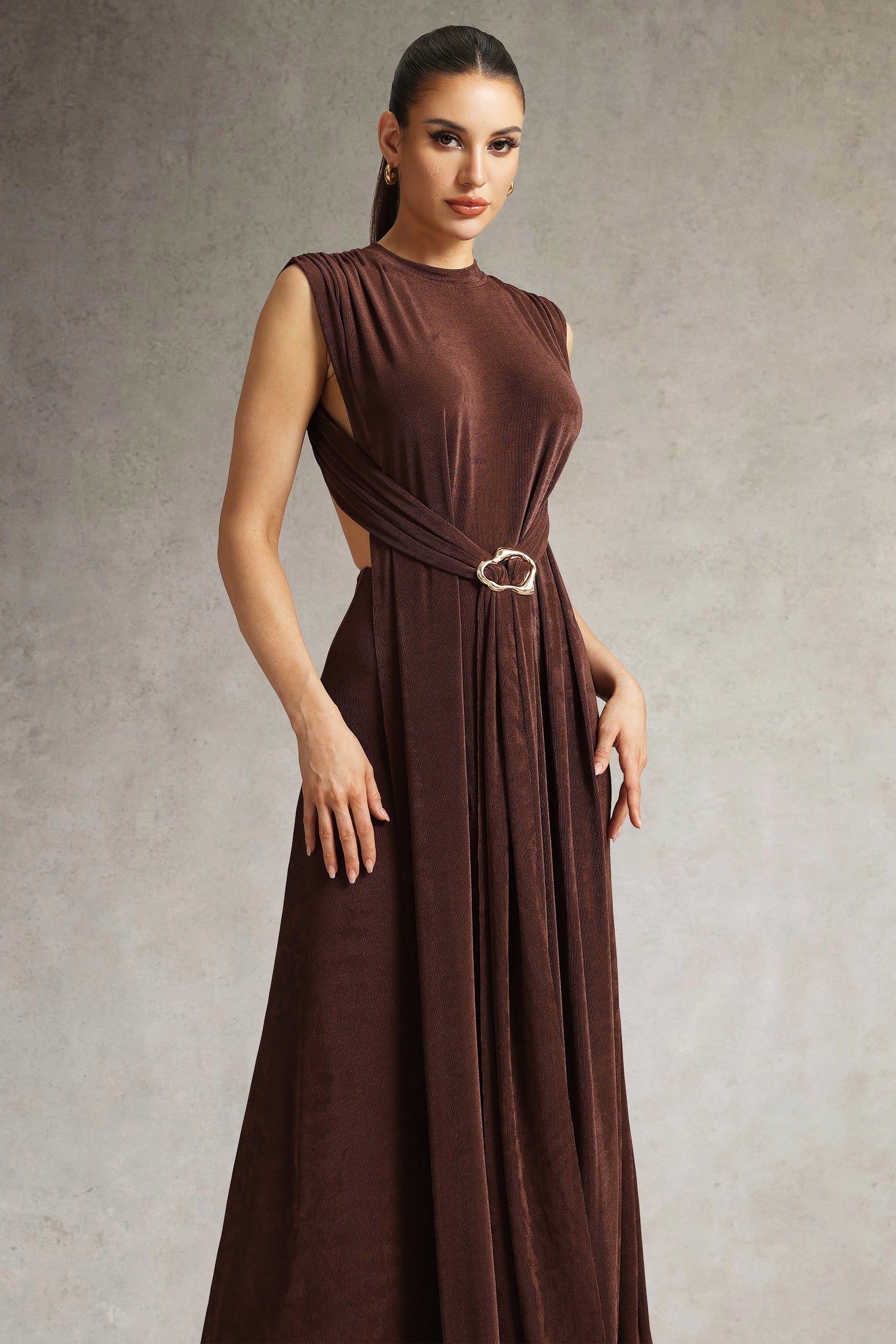 Gusia High Neck Sleeveless Cutout Maxi Dress
