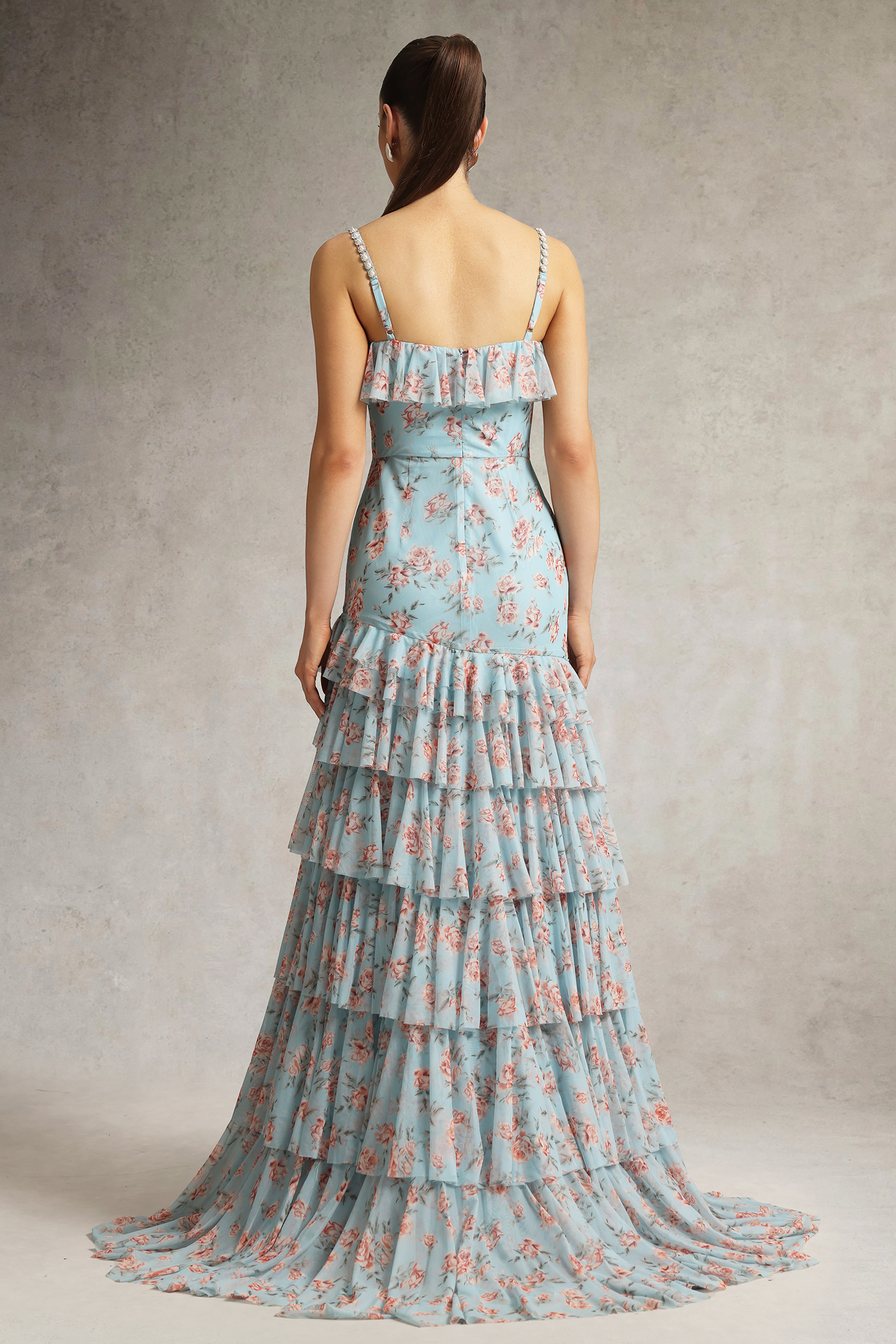 Haliy Floral Print Ruffle Maxi Dress