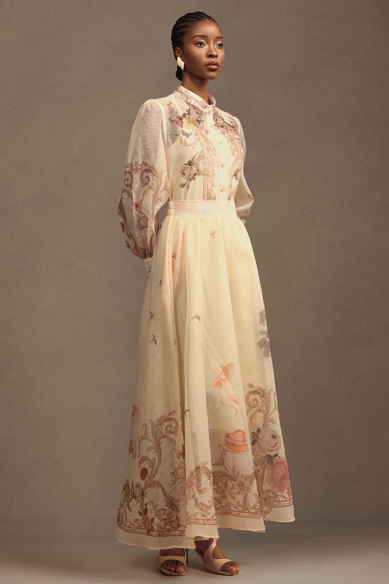 Wilma Bohemian Flowy Long Sleeve Floral Printed Chiffon Maxi Dress