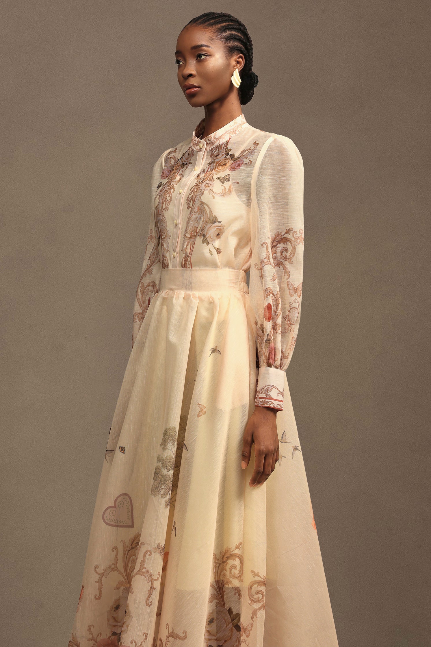 Wilma Bohemian Flowy Long Sleeve Floral Printed Chiffon Maxi Dress