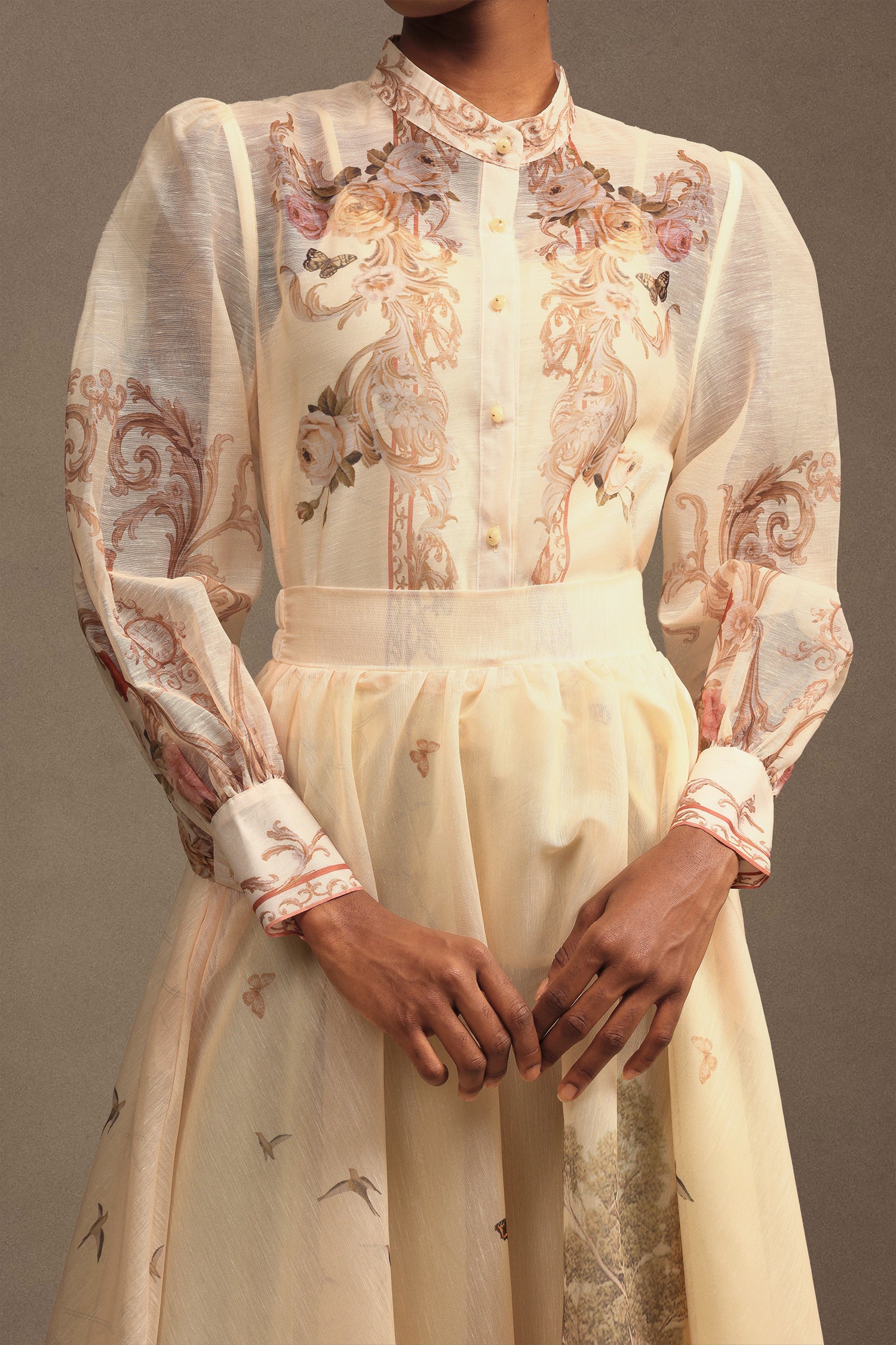 Wilma Bohemian Flowy Long Sleeve Floral Printed Chiffon Maxi Dress