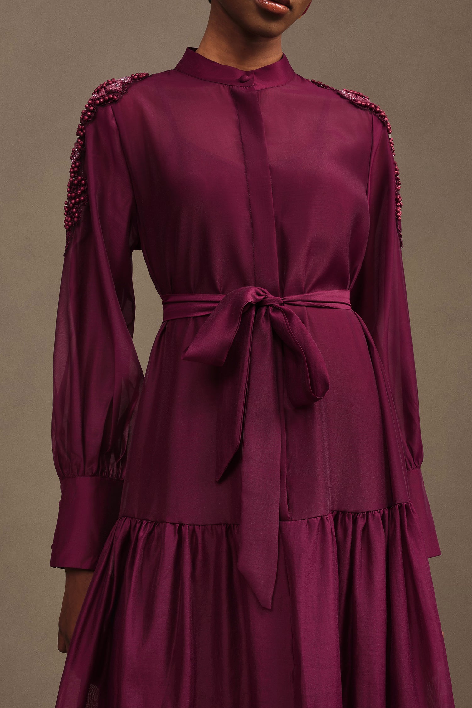 Teela Resort Flowy Long Sleeve Chiffon Red Maxi Dress