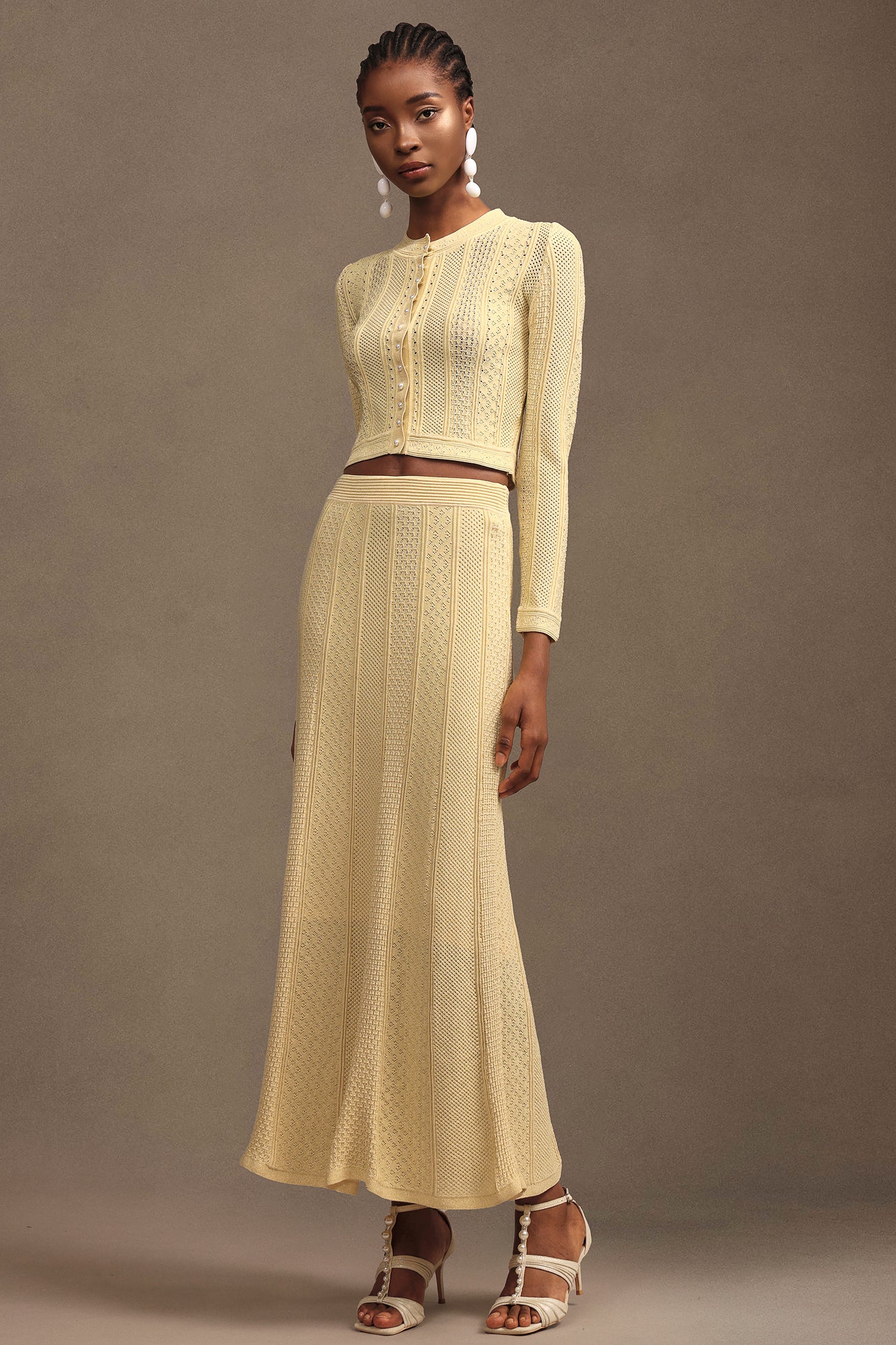 Linette Elegant Contour Long Sleeve Textured Knit Top And Skirt Two-Piece Set