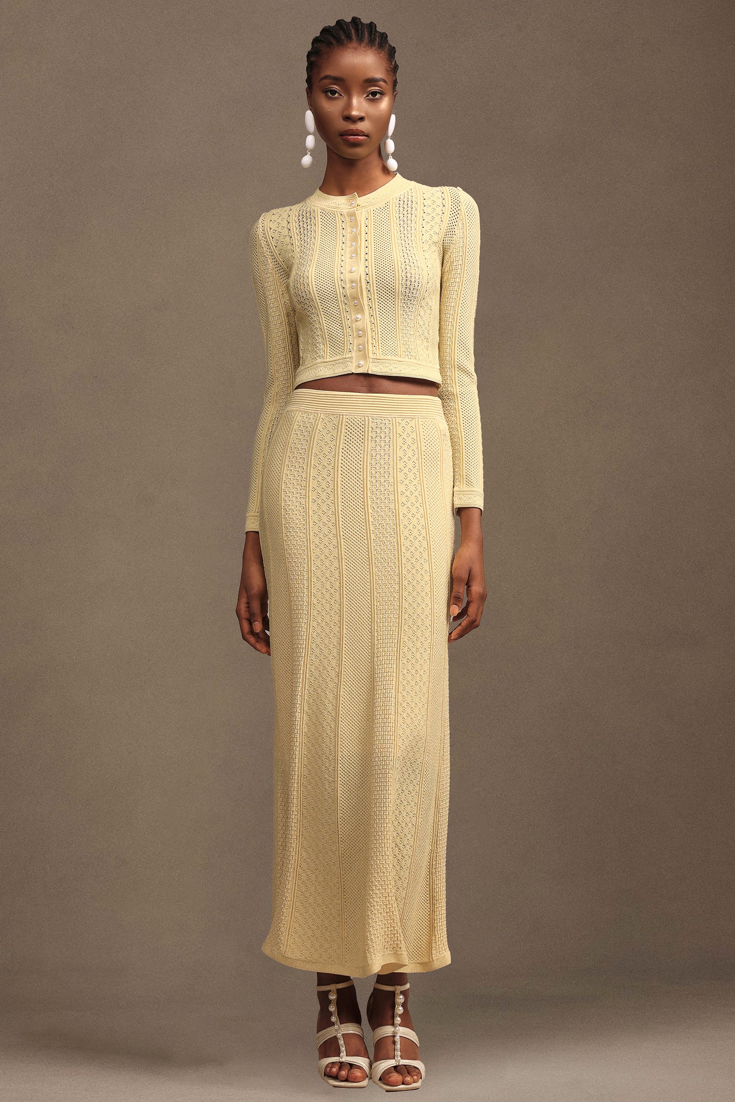 Linette Elegant Contour Long Sleeve Textured Knit Top And Skirt Two-Piece Set