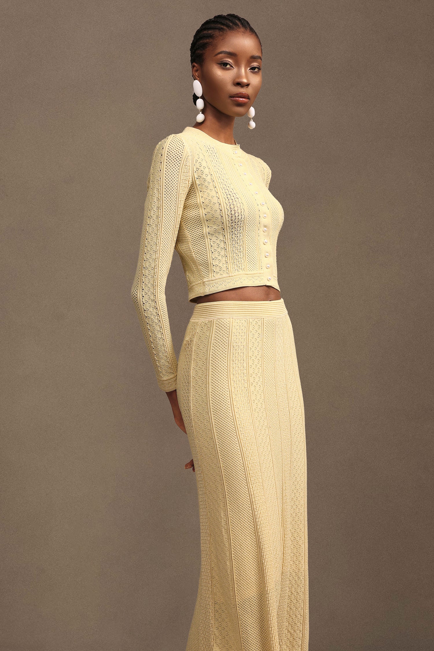 Linette Elegant Contour Long Sleeve Textured Knit Top And Skirt Two-Piece Set