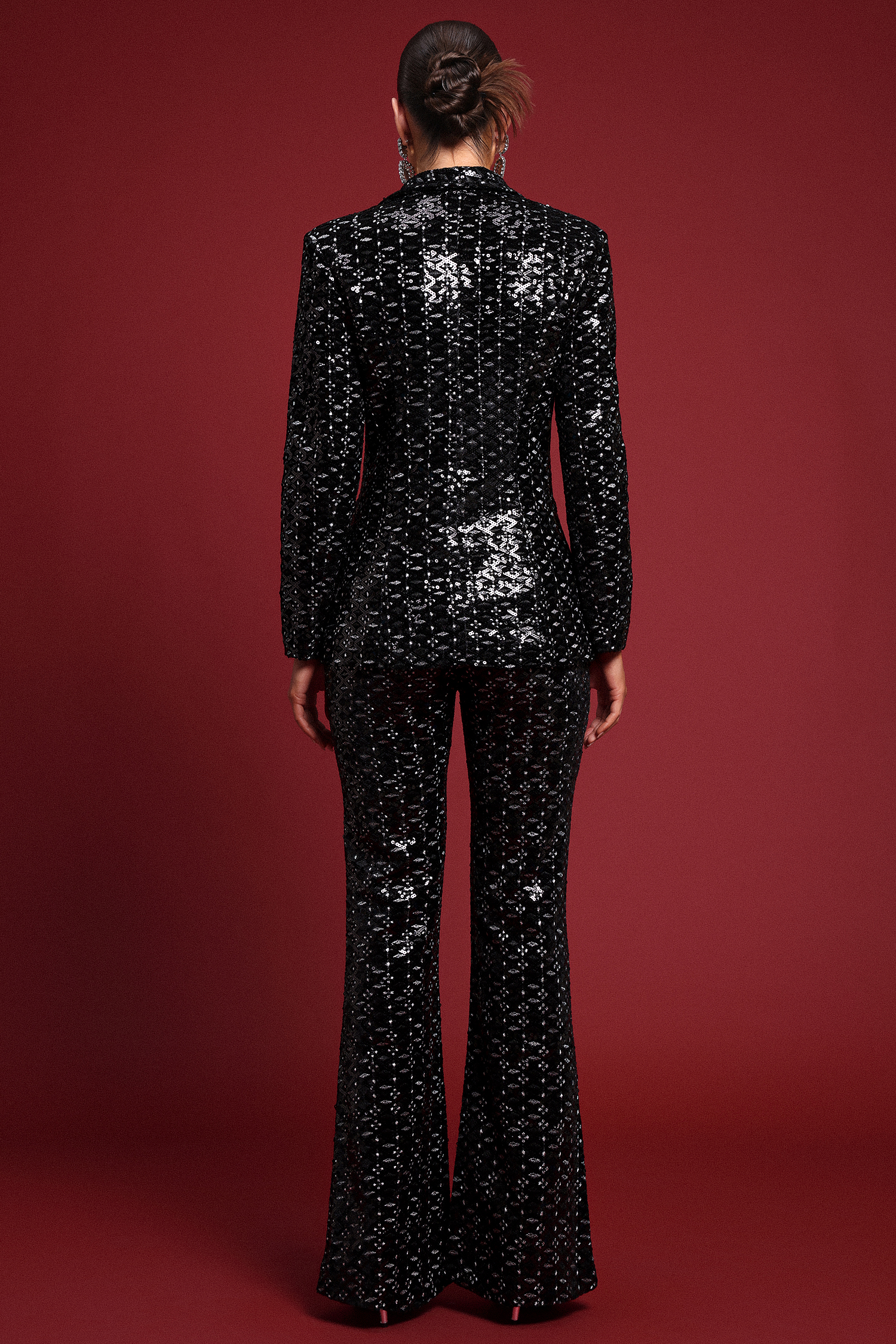 Lula Glamorous Tailored Rhinestone Blazer Two Piece Set