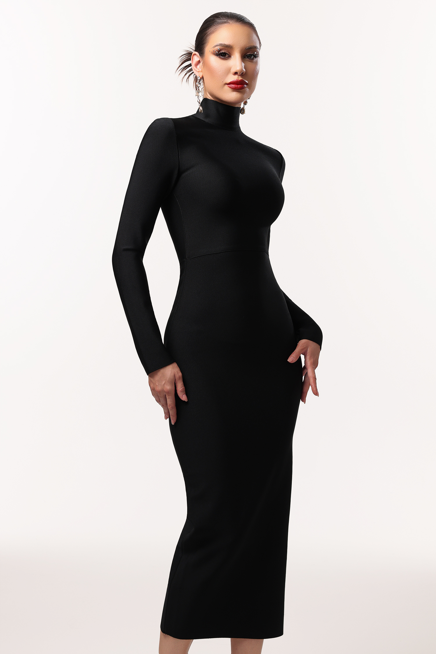 Easton Classic Contour High Neck Long Sleeve Bandage Maxi Dress