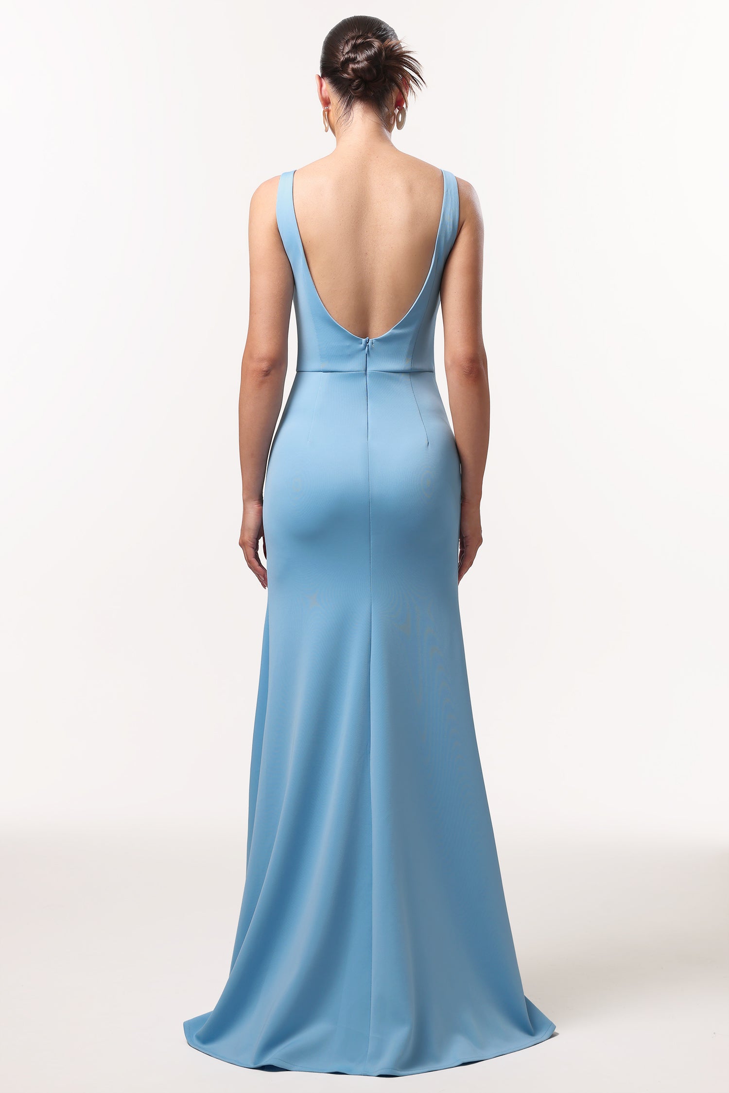 Uri Elegant Contour Sleeveless Ruffle High Slit Maxi Dress