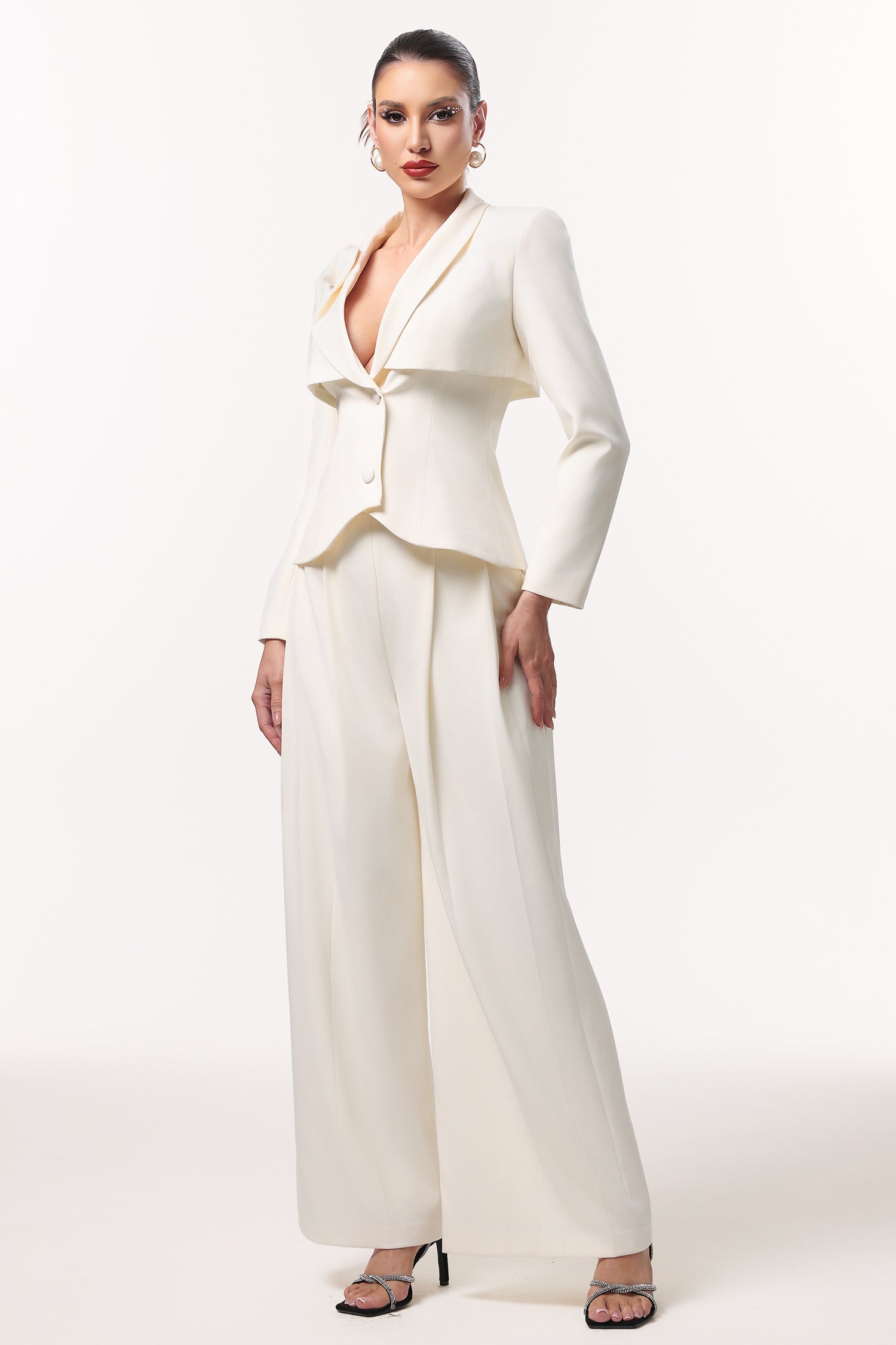 Yalia Classic Tailored Long Sleeve Woven Blazer Two Piece Set