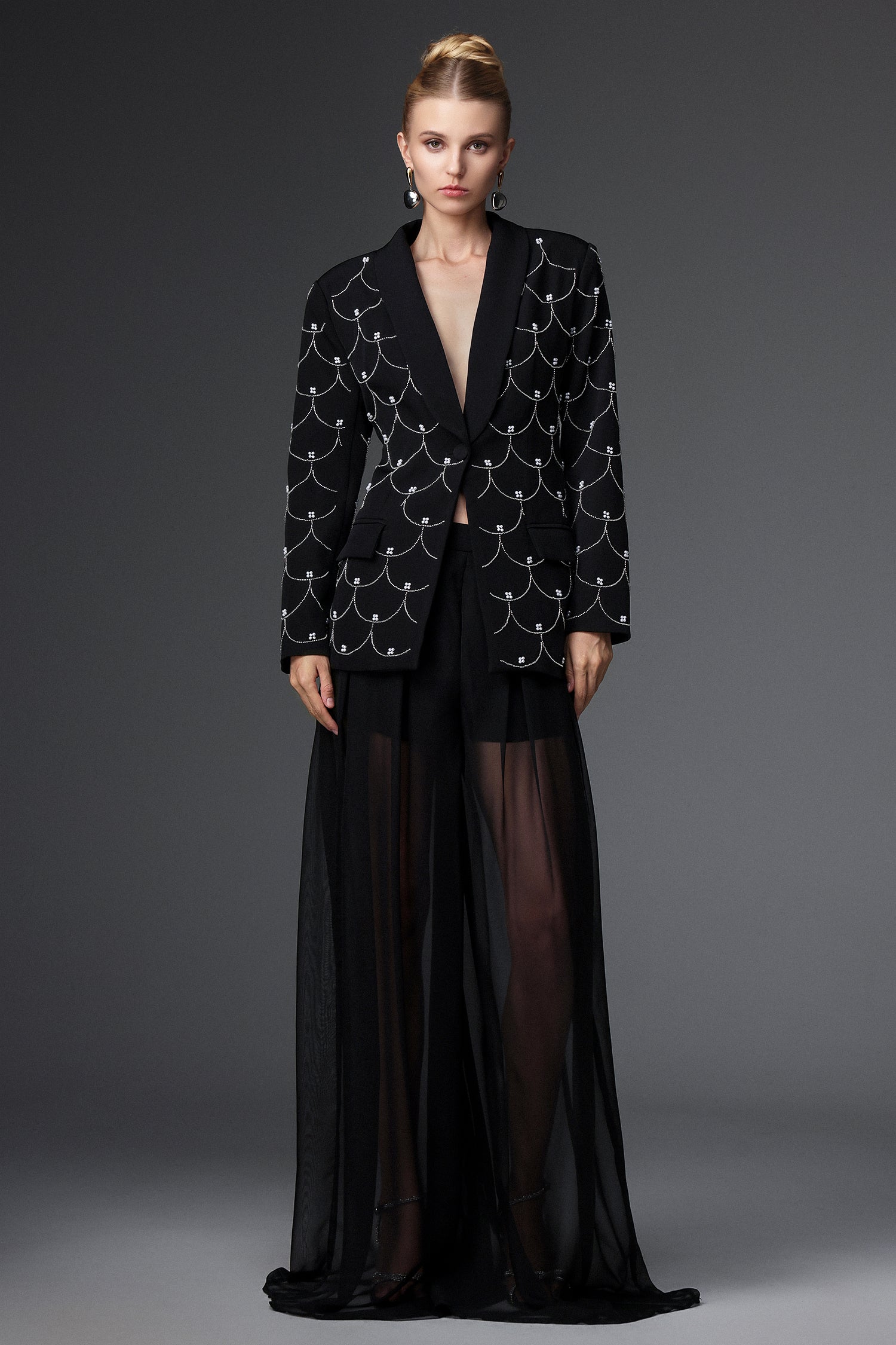 Terela Classic Tailored Long Sleeve Fish Scale Blazer