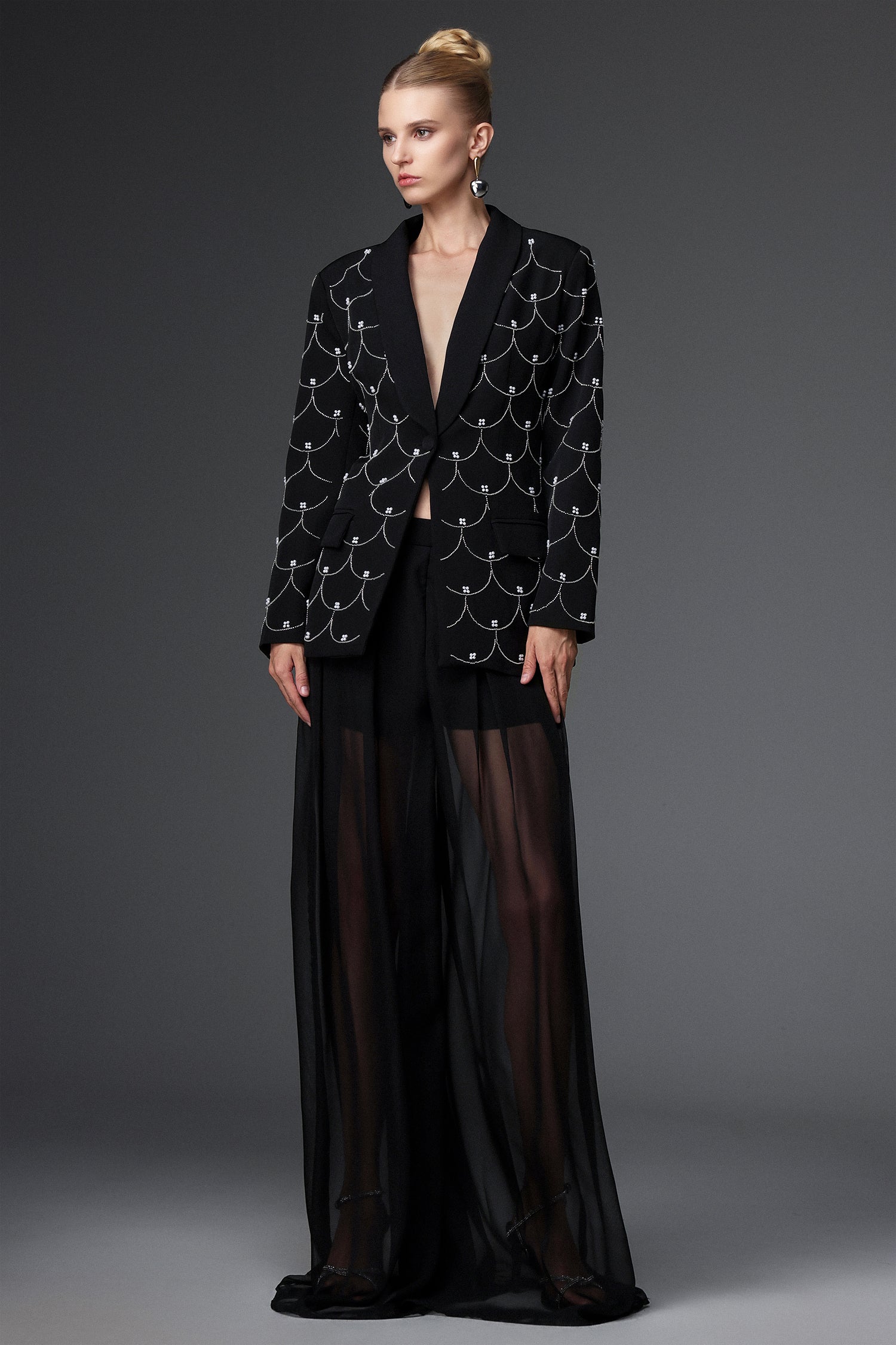 Terela Classic Tailored Long Sleeve Fish Scale Blazer