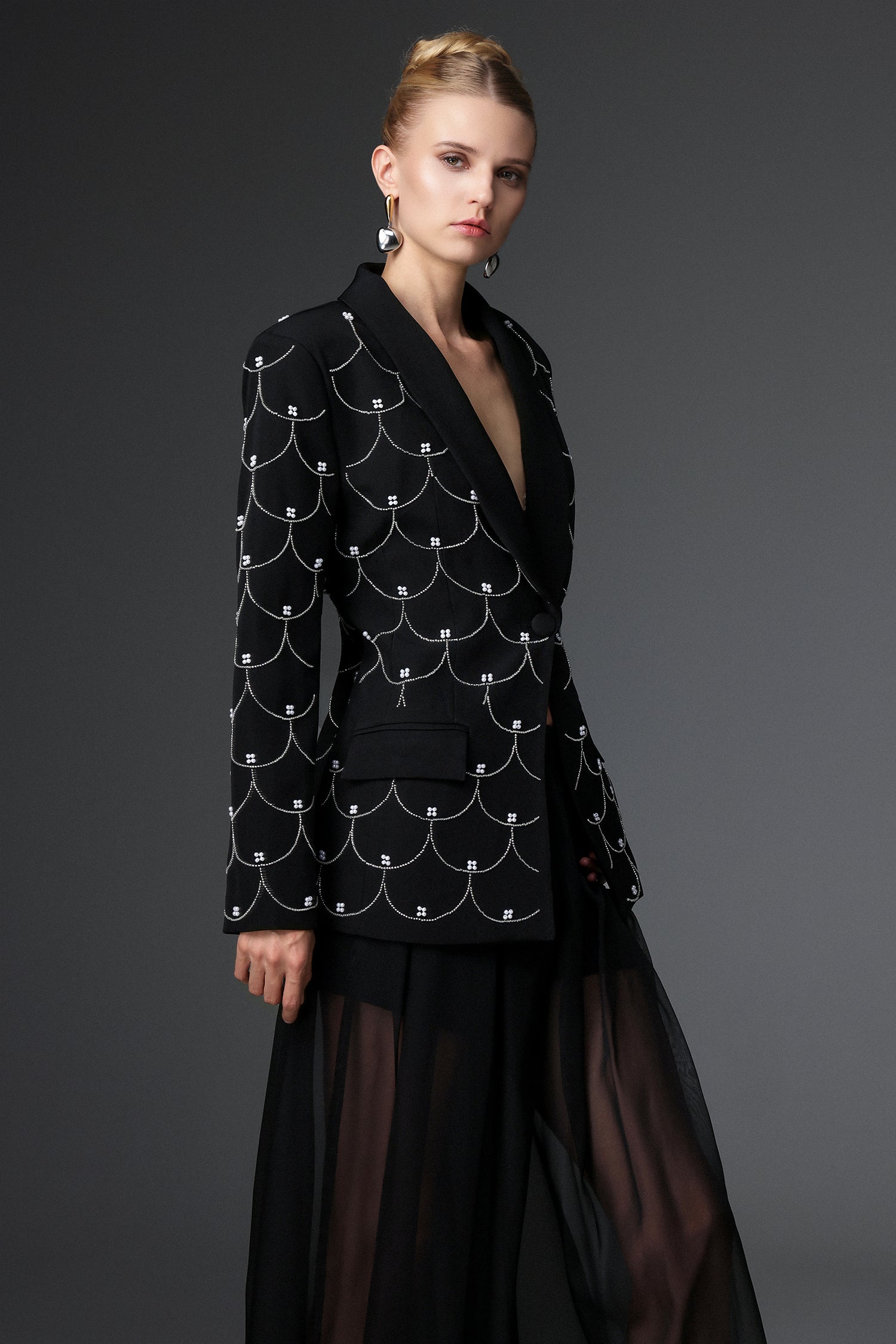 Terela Classic Tailored Long Sleeve Fish Scale Blazer