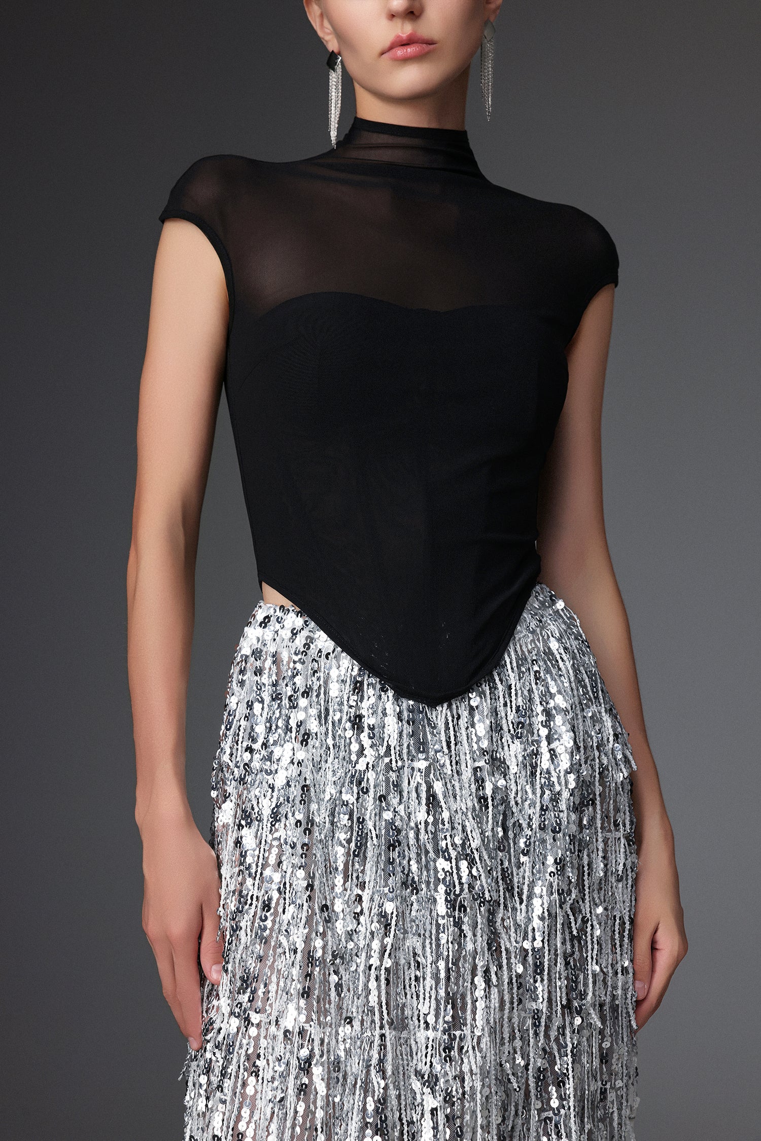 Glamorous Contour Corset Fringe Skirt Two Piece Set