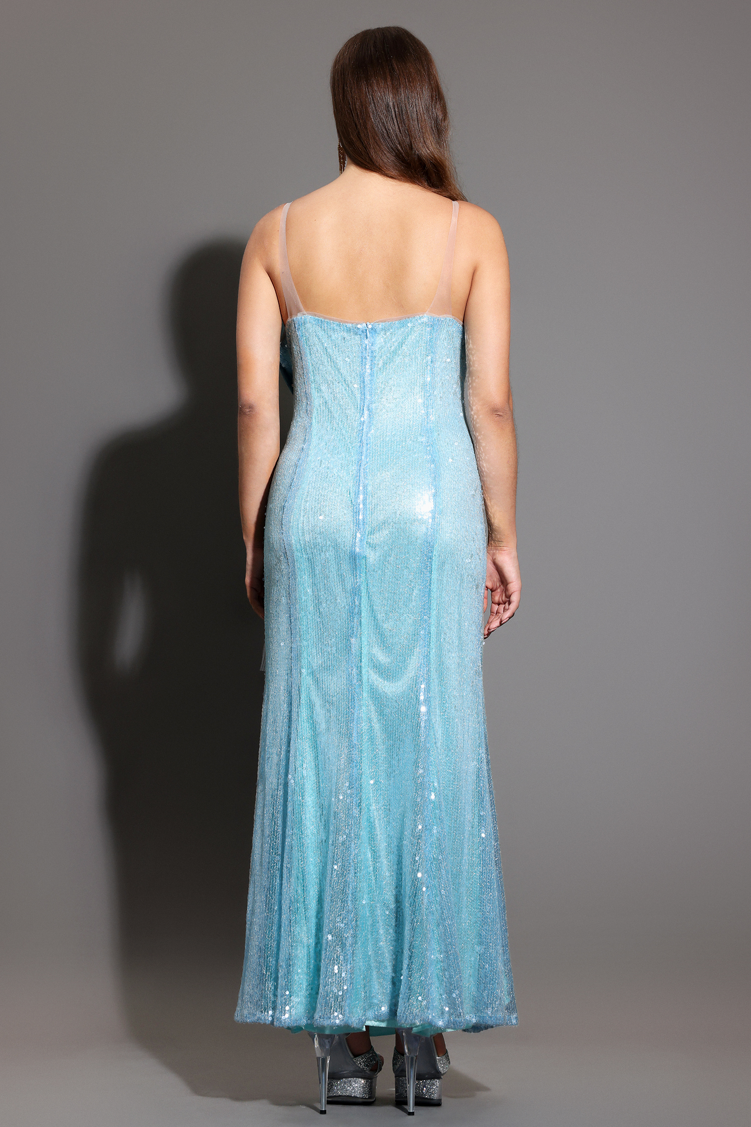 Kiwis Sleeveless Fish Tail Sequins Maxi Dress