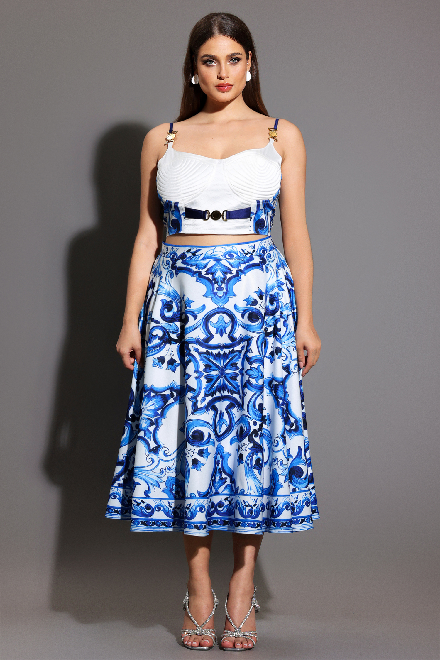 Kaona Halter Floral Printed Top And Skirt Two-Piece Set