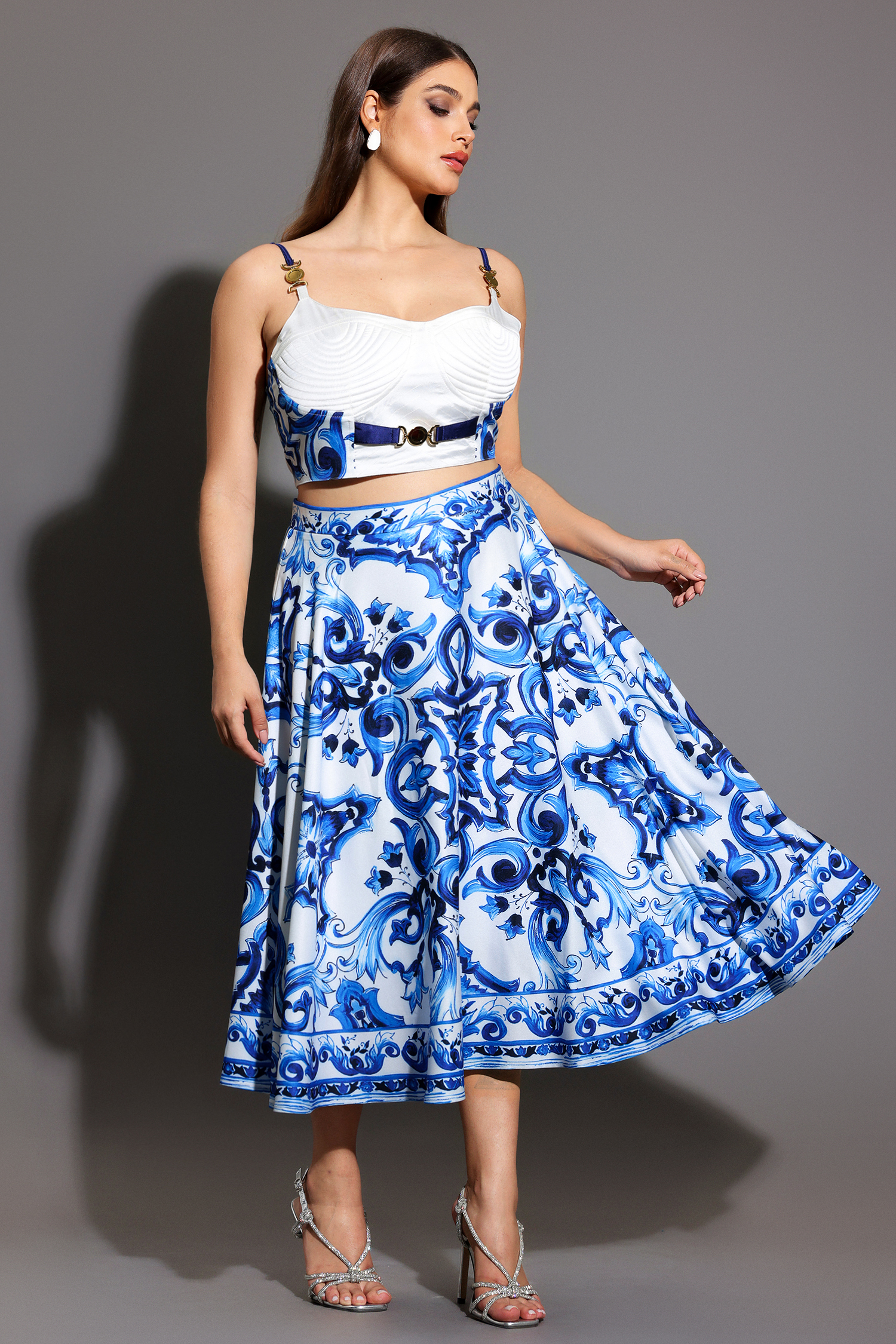 Kaona Halter Floral Printed Top And Skirt Two-Piece Set