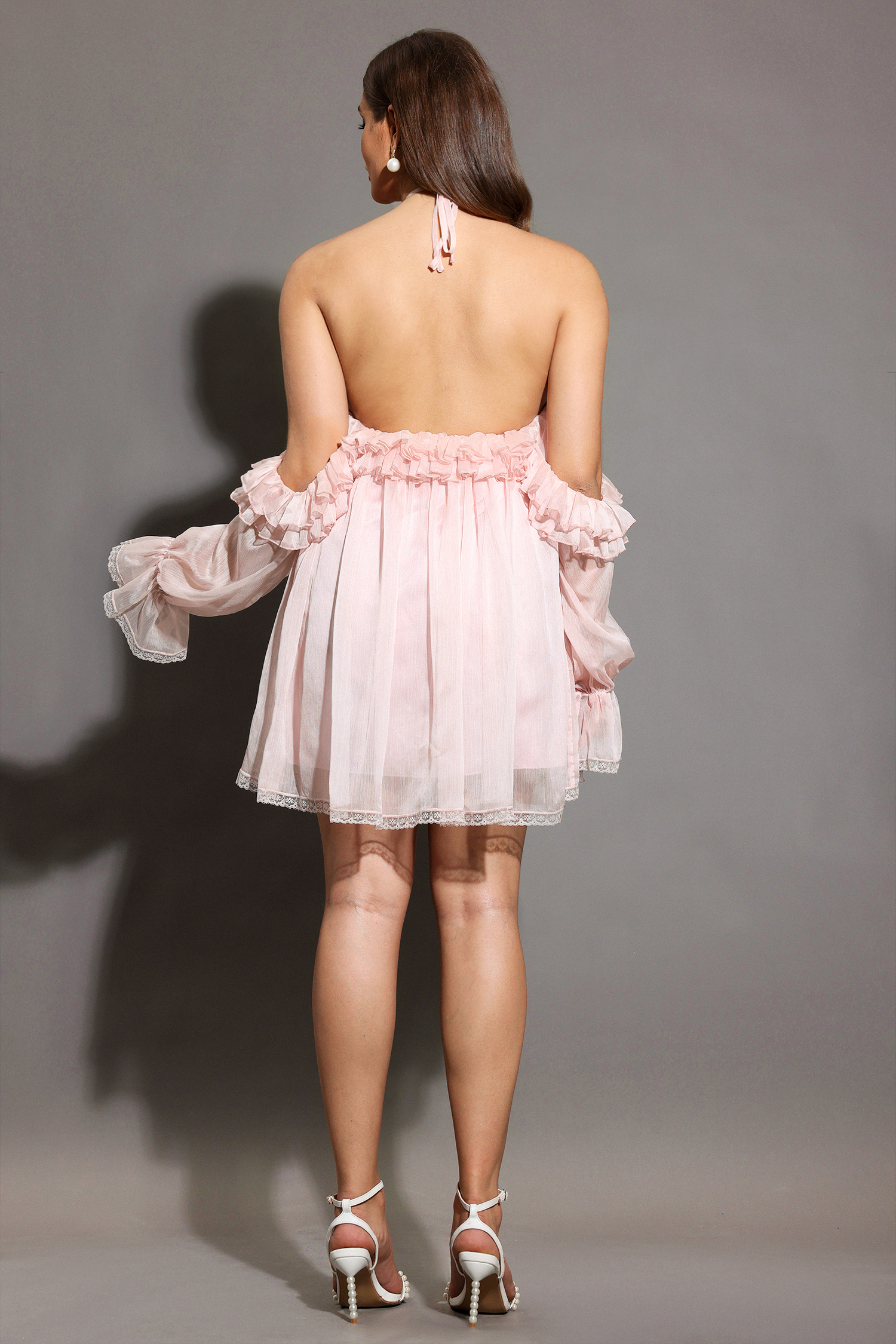 Estella Long Sleeves Flowers Folds Mini Dress