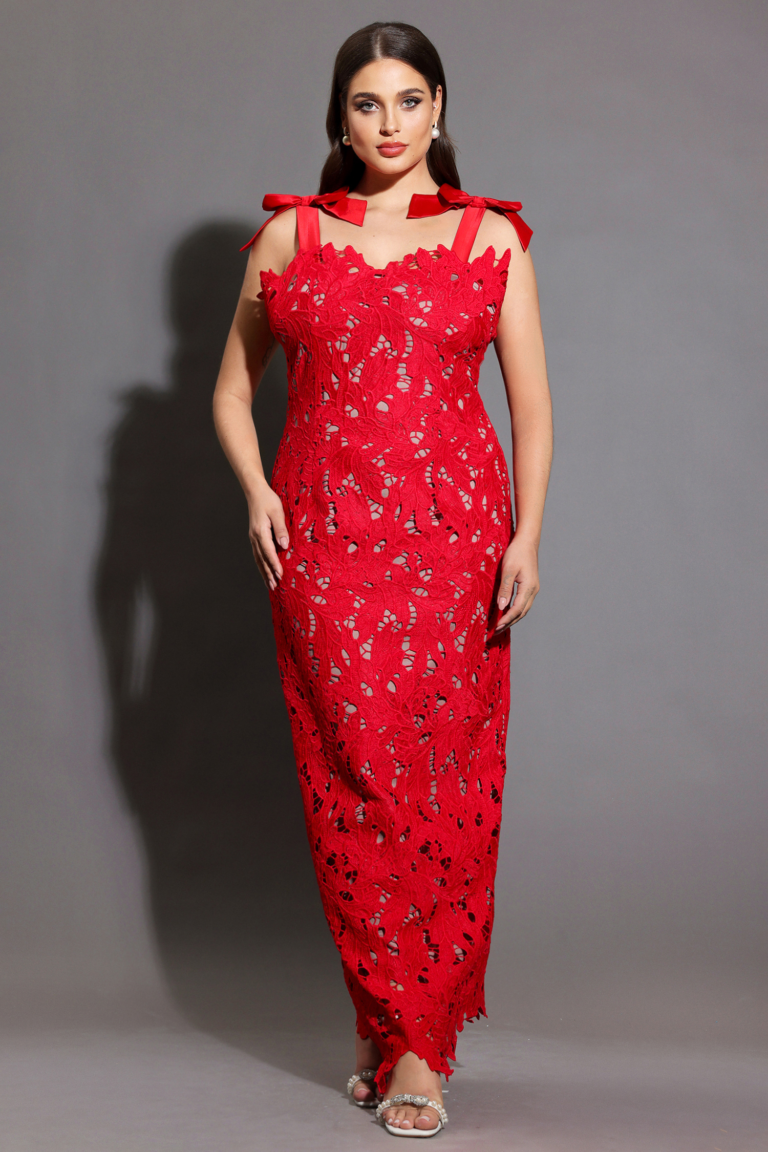 Teela Bows Lace Sleeveless Maxi Dress