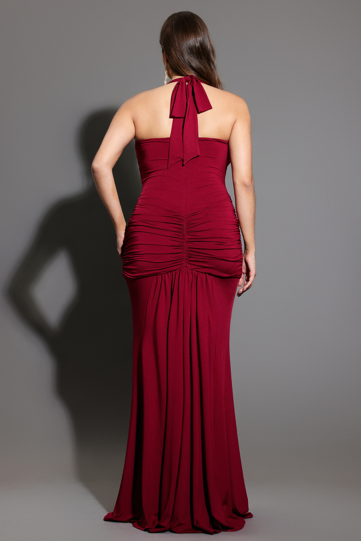 Elsie Halter Sleeveless V-Neck Wrinkles Maxi Dress