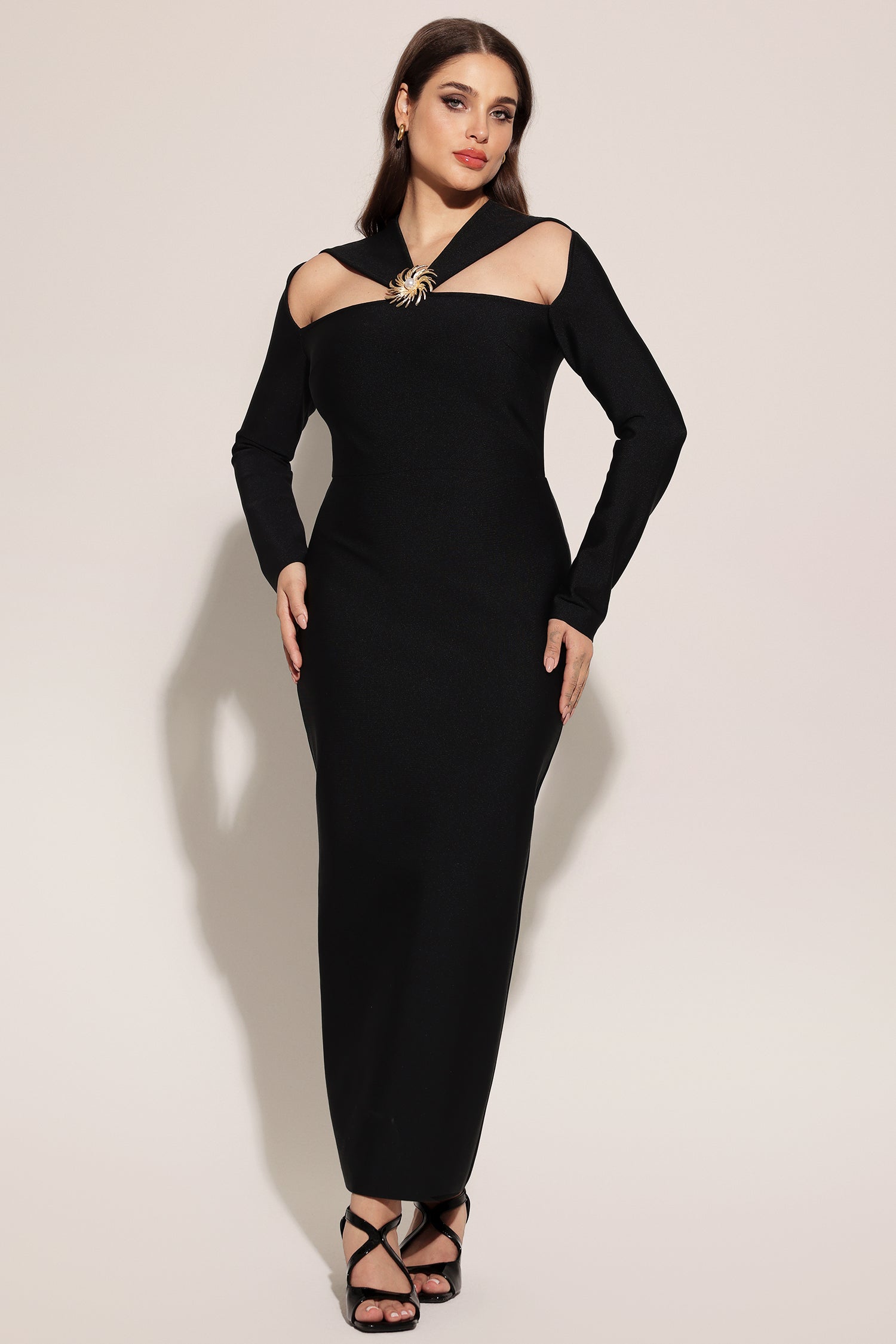 Lave Long Sleeves Hollow Out Bandage Maxi Dress