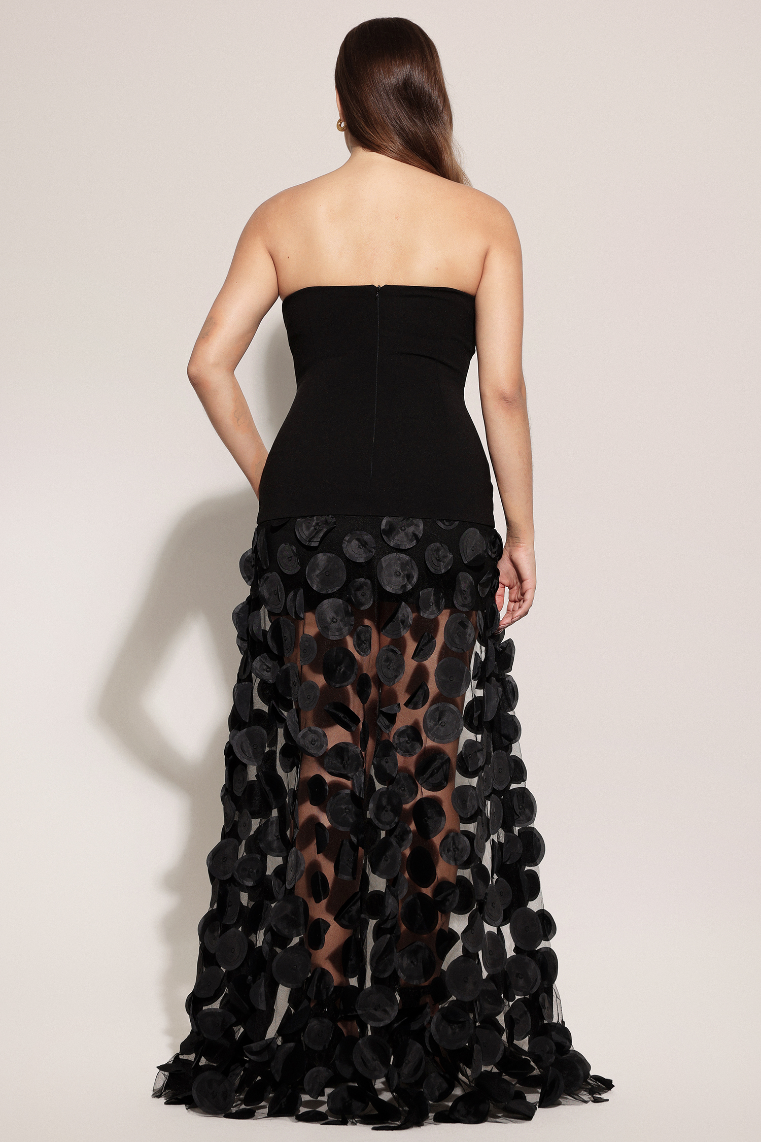 Falzer Sleeveless Netting Wafer Maxi Dress