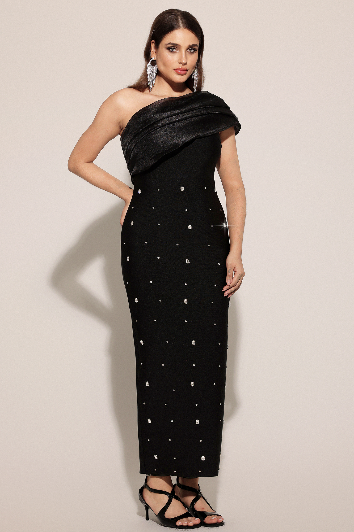Ninon One Shoulder Sleeveless Diamond Bandage Maxi Dress