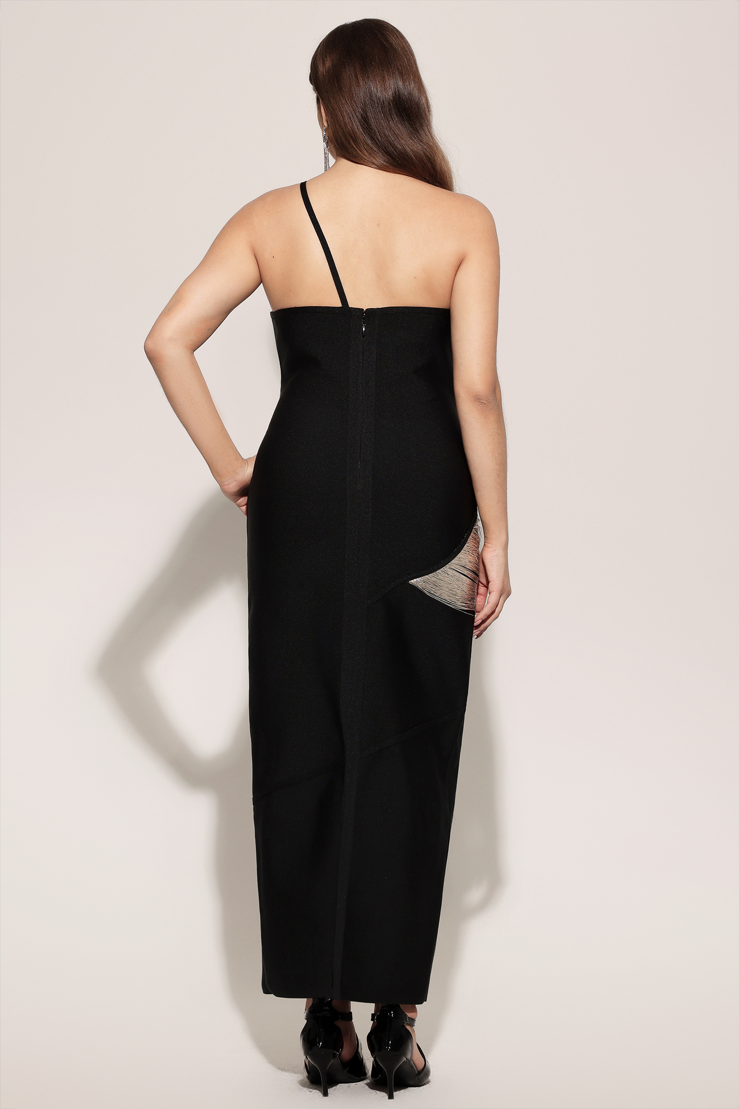 Roanna One Shoulder Sleeveless Tassels Bandage Maxi Dress