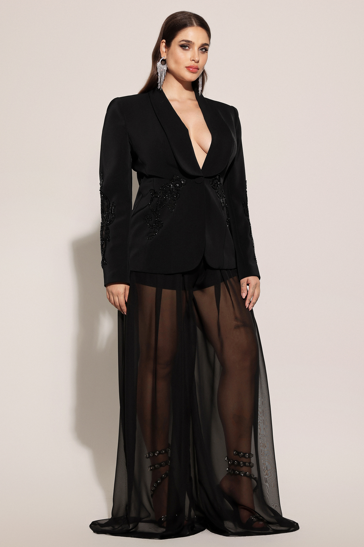 Demri Long Sleeves V-Neck Hollow Out Sequins Maxi Two Piece Set